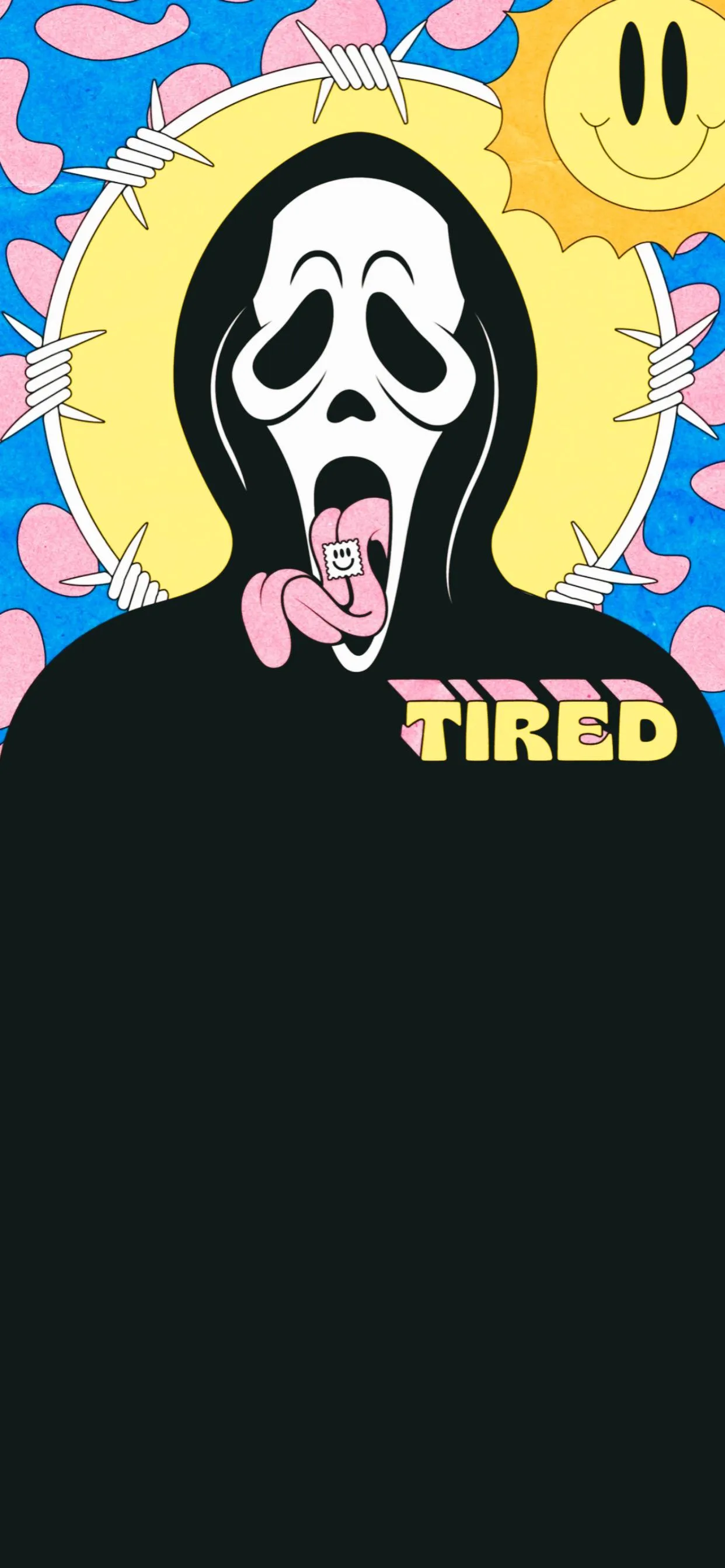 Funny Ghost Mask Cartoon Screaming Art Pop Style Wallpaper