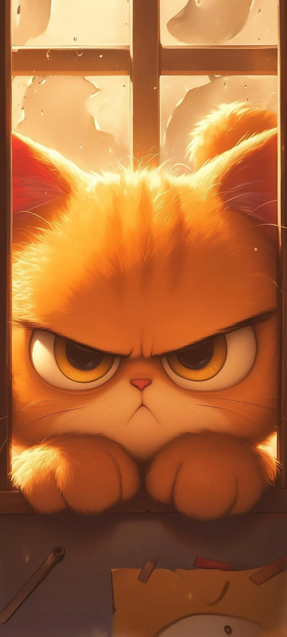 Funny Grumpy Orange Cat Character Mobile Background