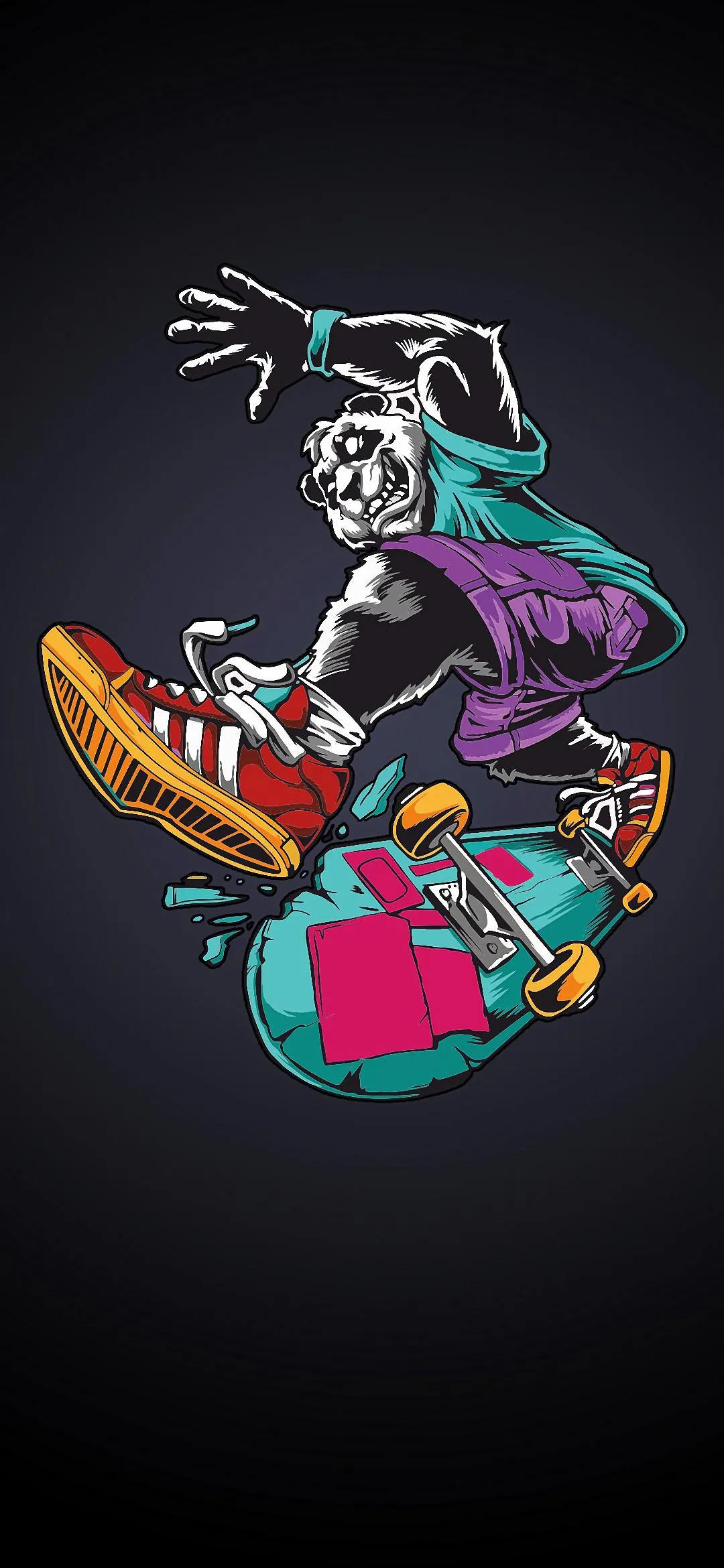 Funny Panda Skateboarding with Colorful Planet Trail