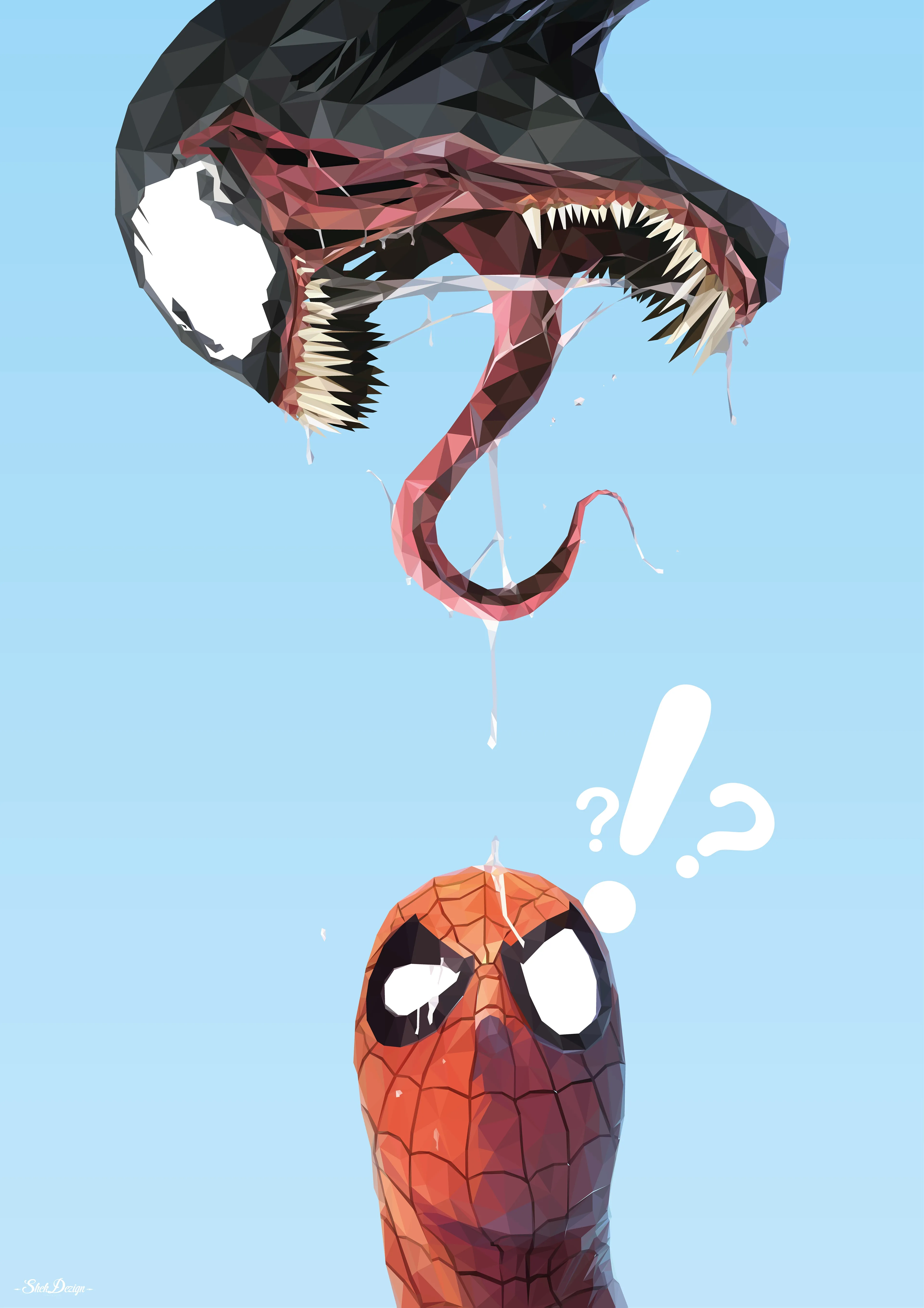 Funny Spider Art on Blue Background Cartoon Style Wallpaper