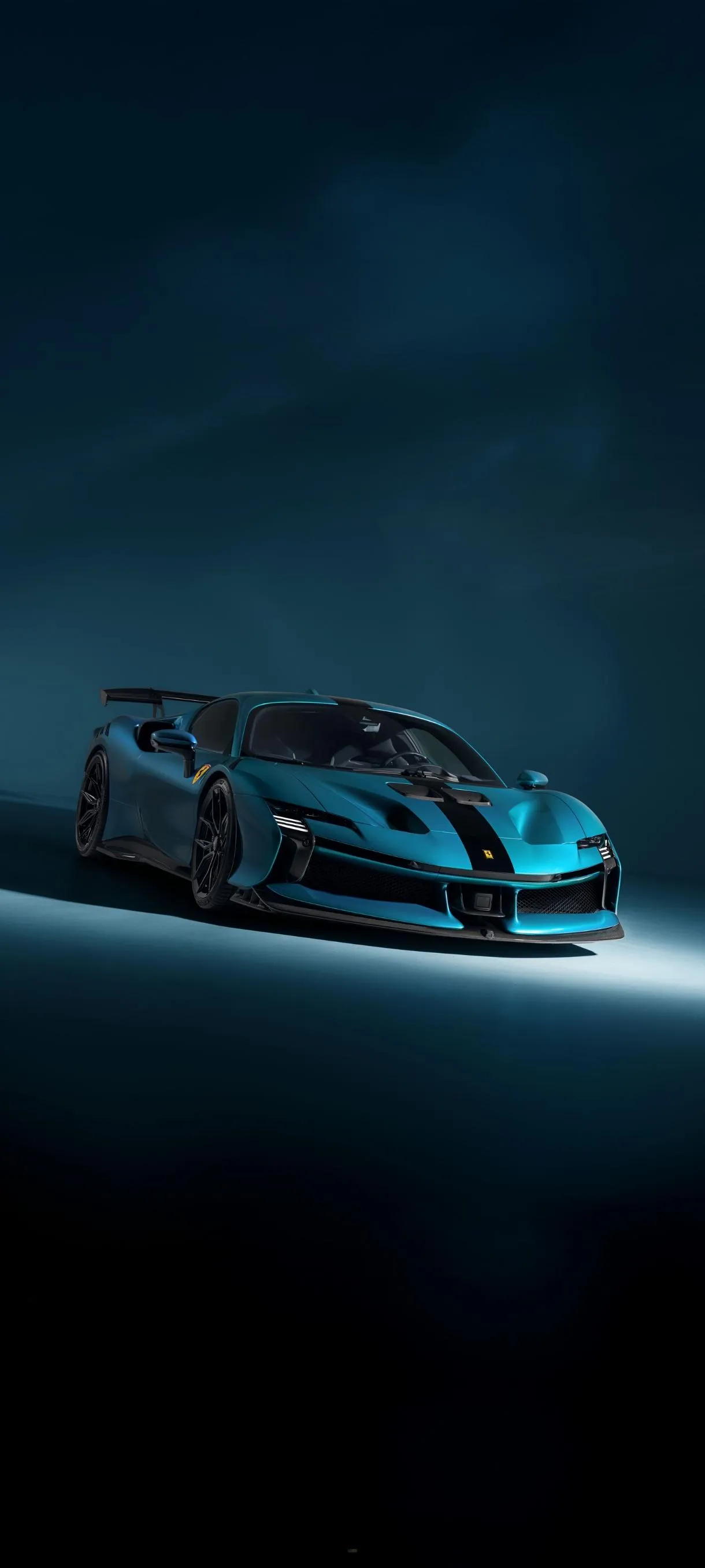 Futuristic Blue Car Illuminated in Dark Wet Street