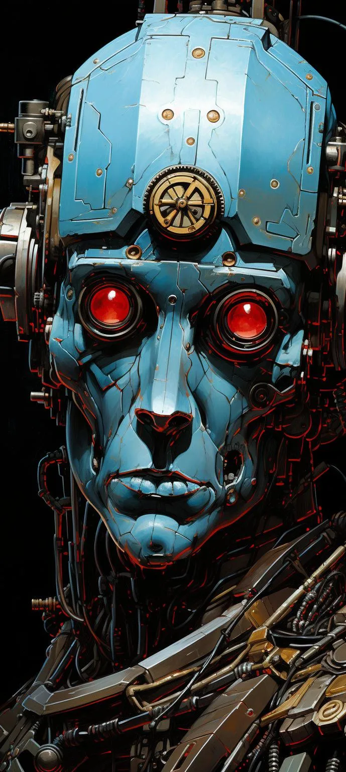 Futuristic Blue Robot Head Sci Fi Concept Art Wallpaper