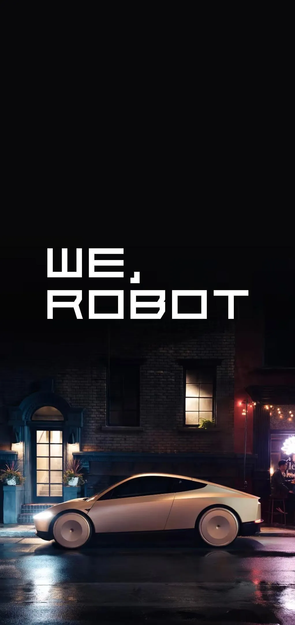 Futuristic Car Scene with We Robot Text Artwork Wallpaper