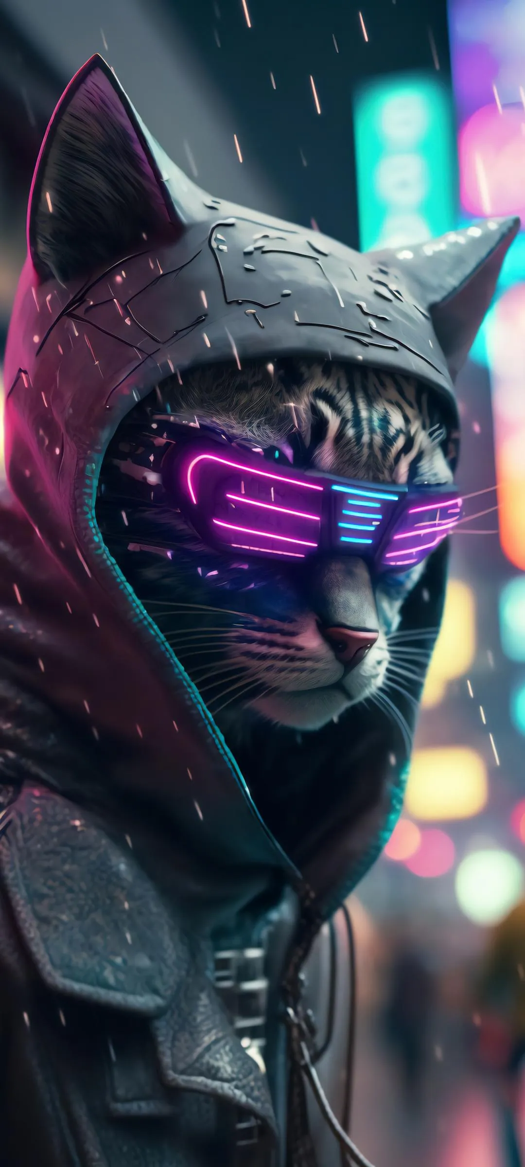 Futuristic Cat With Neon Glasses Cyberpunk Art Style