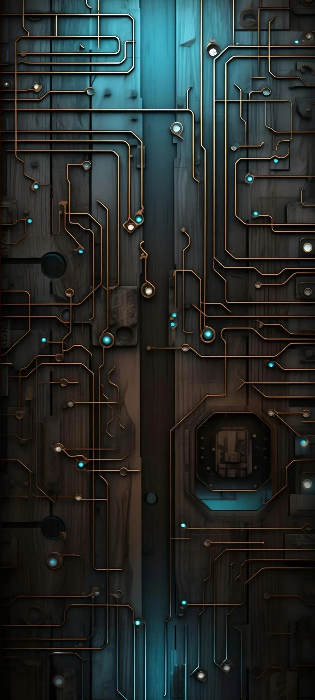 Futuristic Circuit Board with Tech Patterns Wallpaper