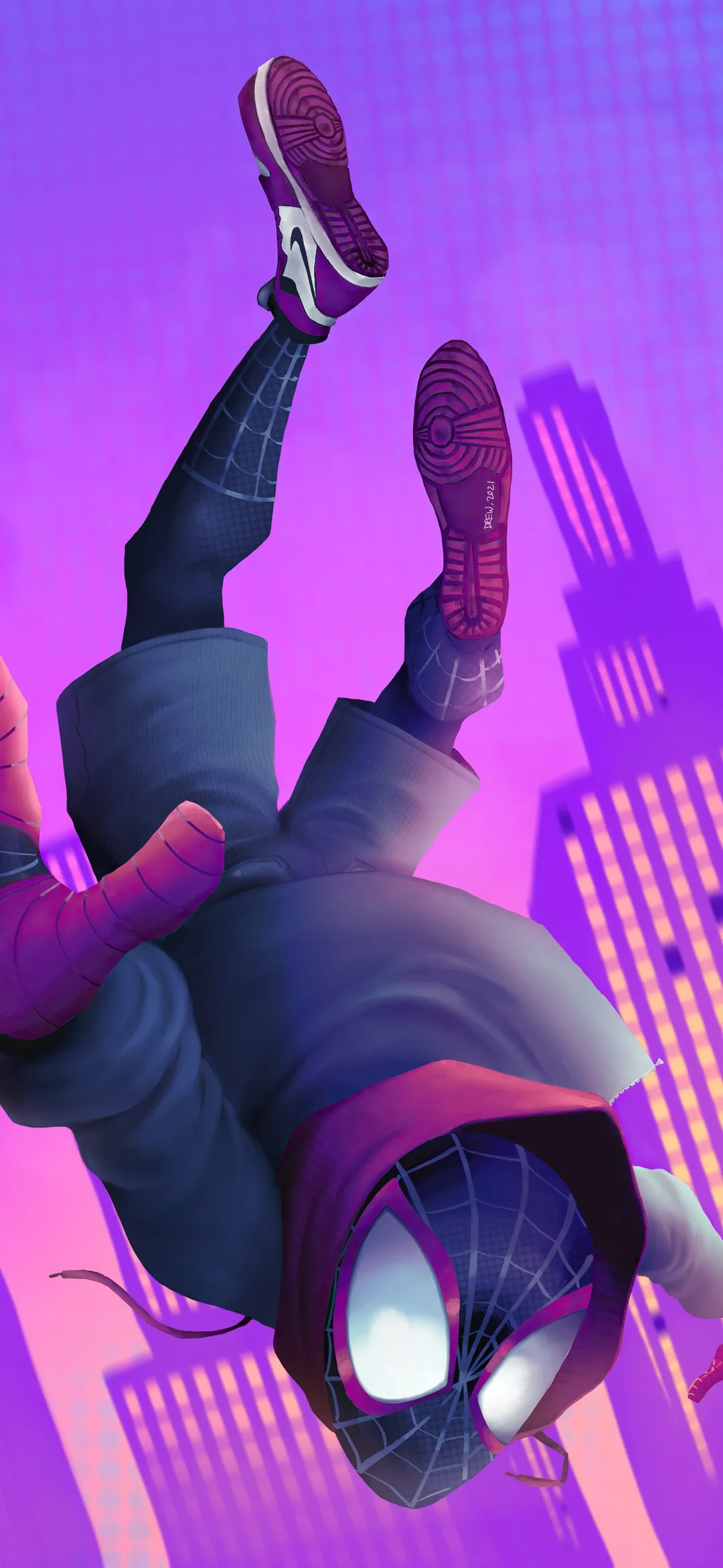 Futuristic City Hero Jump Dynamic Art Iphone Wallpaper