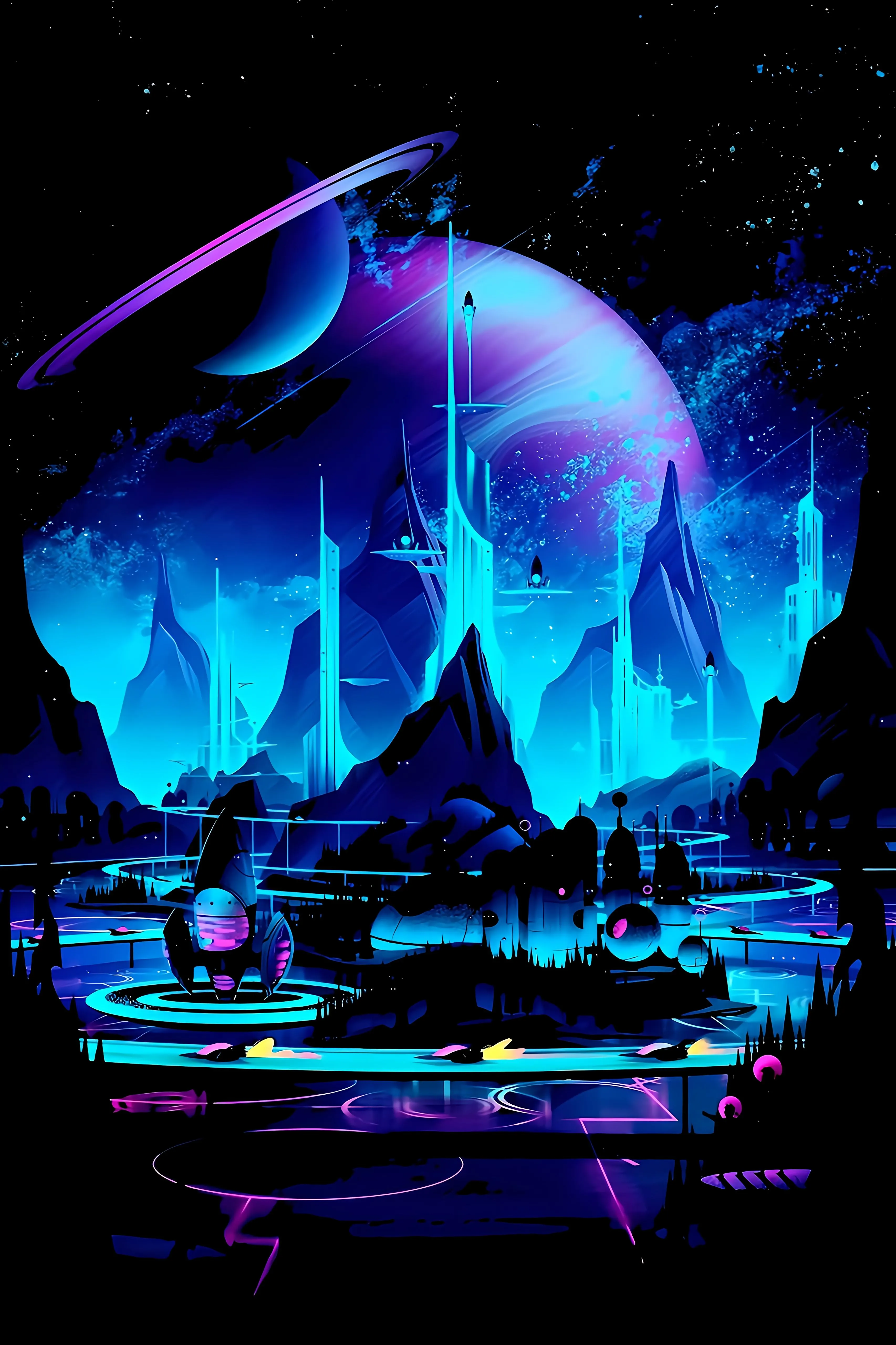 Futuristic Cityscape on Distant Planet with Neon Glow