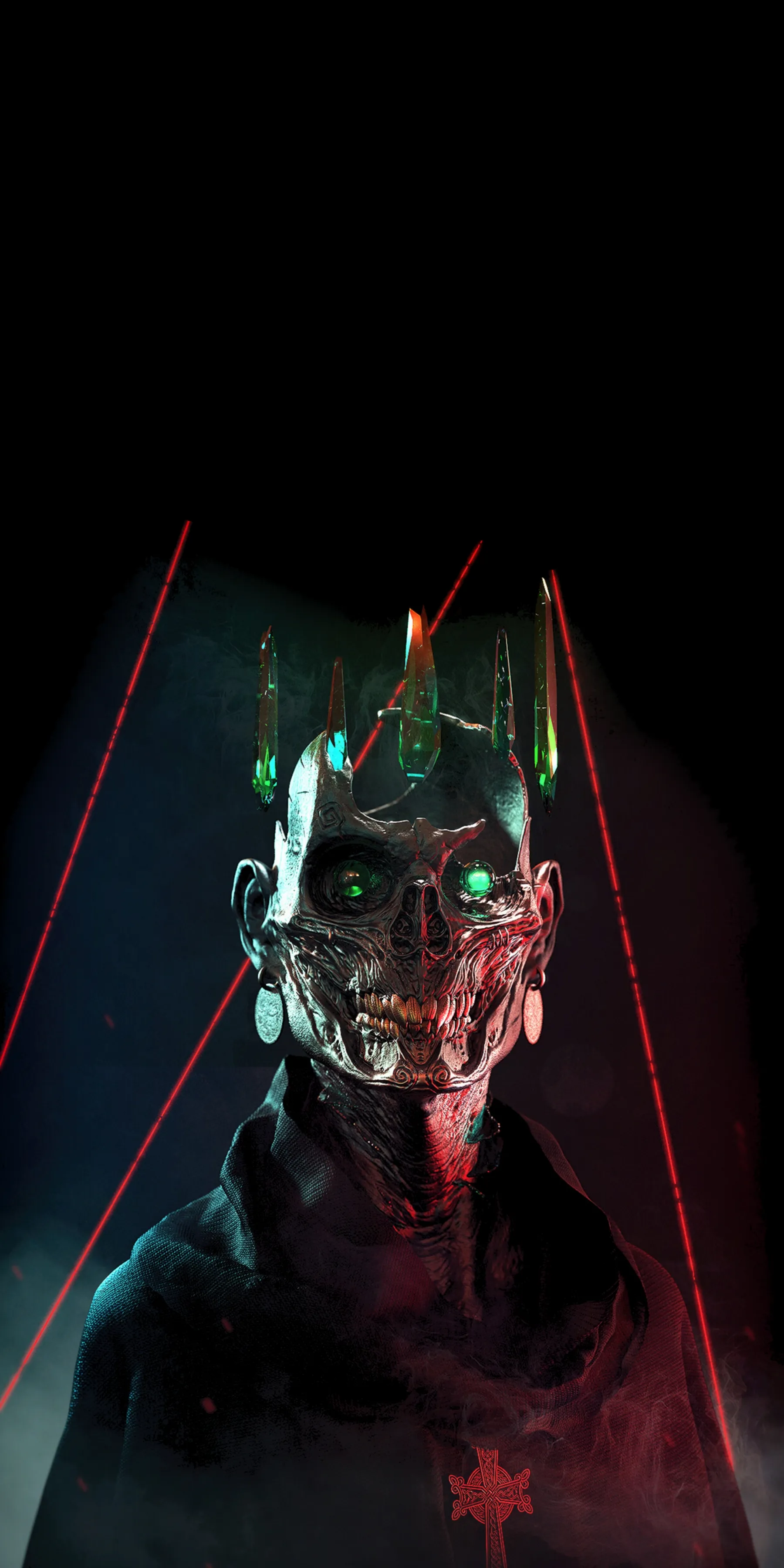 Futuristic Cyber Villan in Red and Black Light Wallpaper