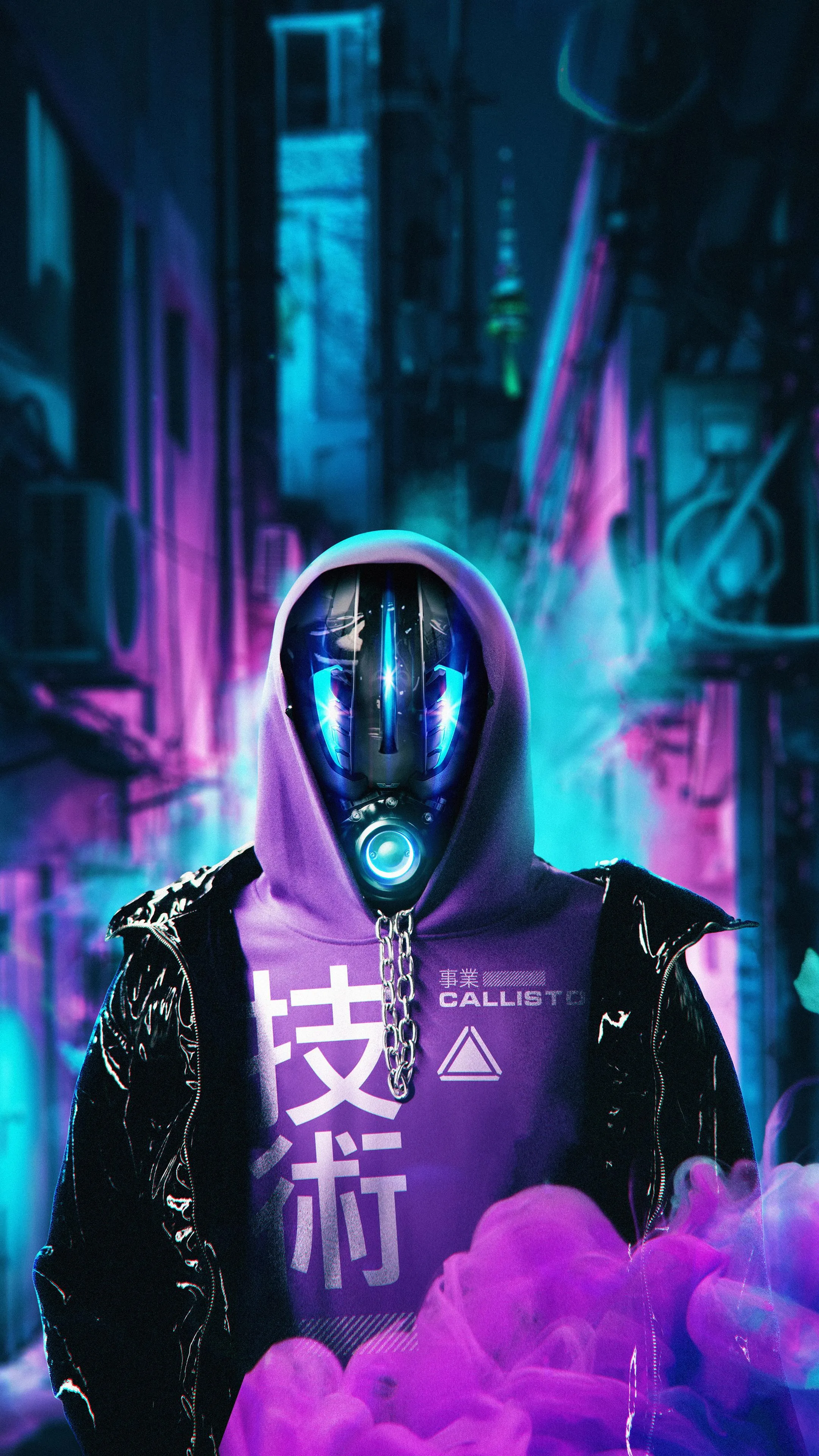 Futuristic Cyberpunk Character with Neon City Lights