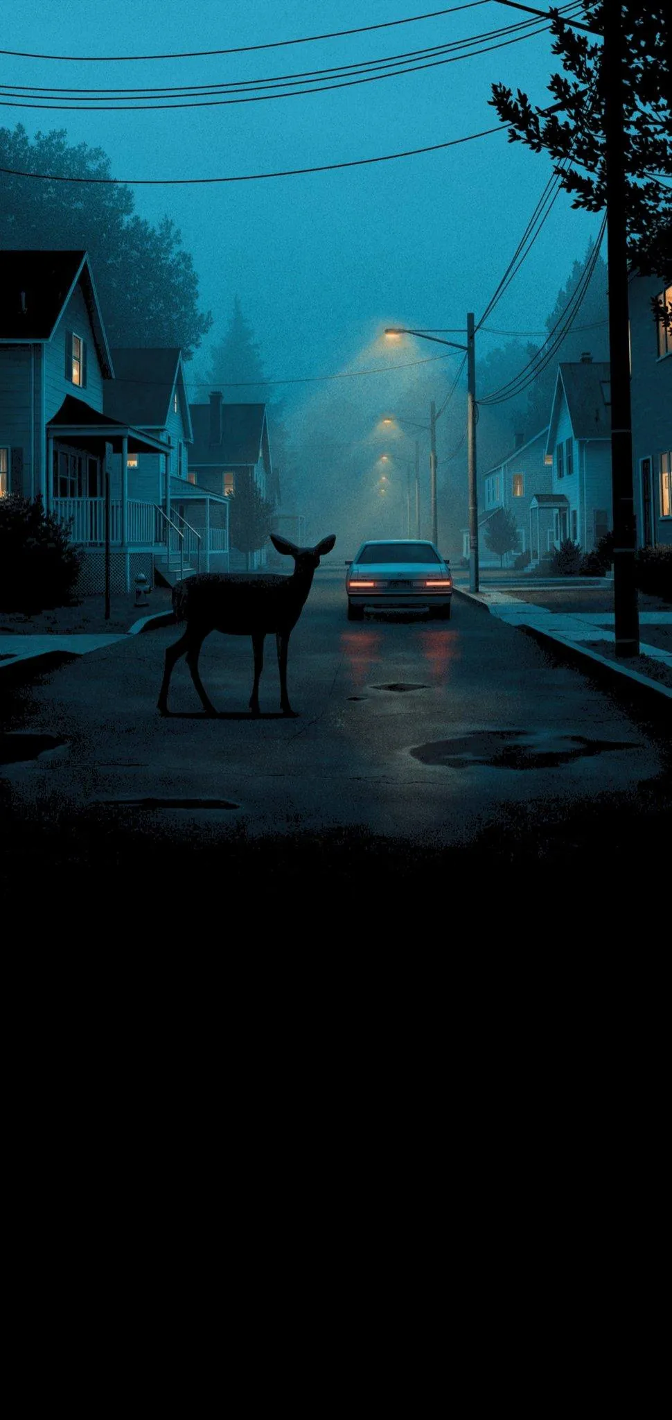 Futuristic Cyberpunk City Street with Blue Lights Wallpaper