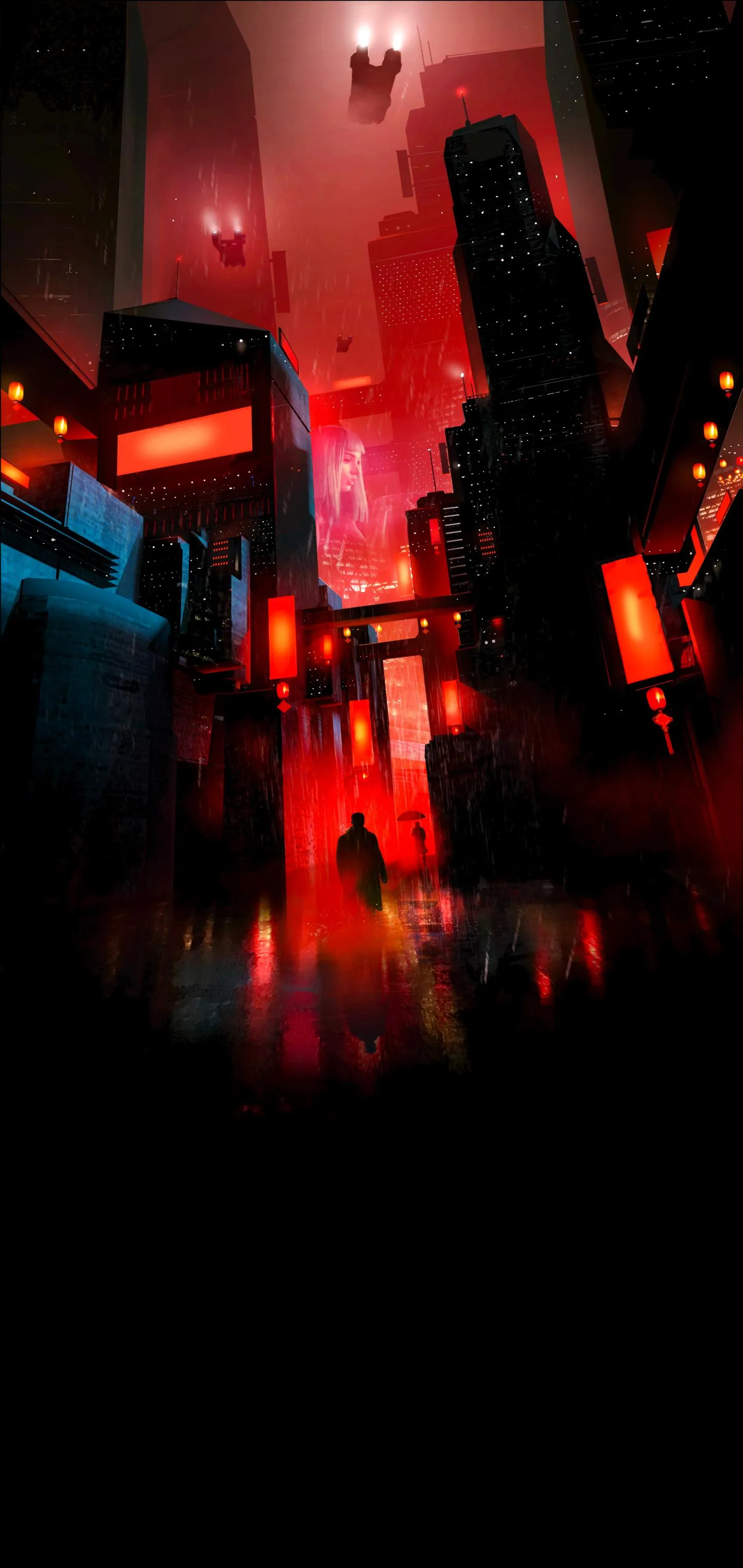 Futuristic Cyberpunk Street Scene With Red Glow Wallpaper