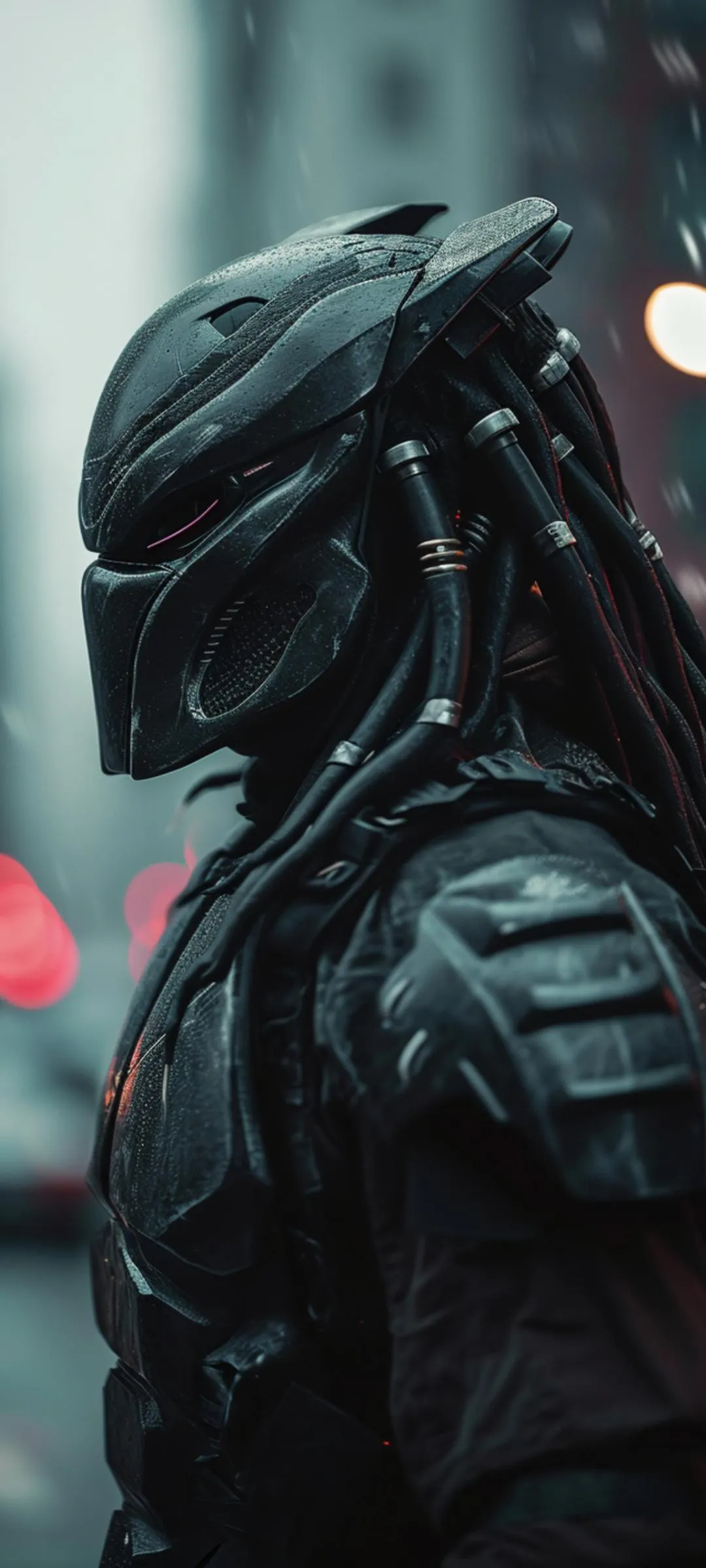 Futuristic Cyborg Soldier in Black Metallic Armor Wallpaper