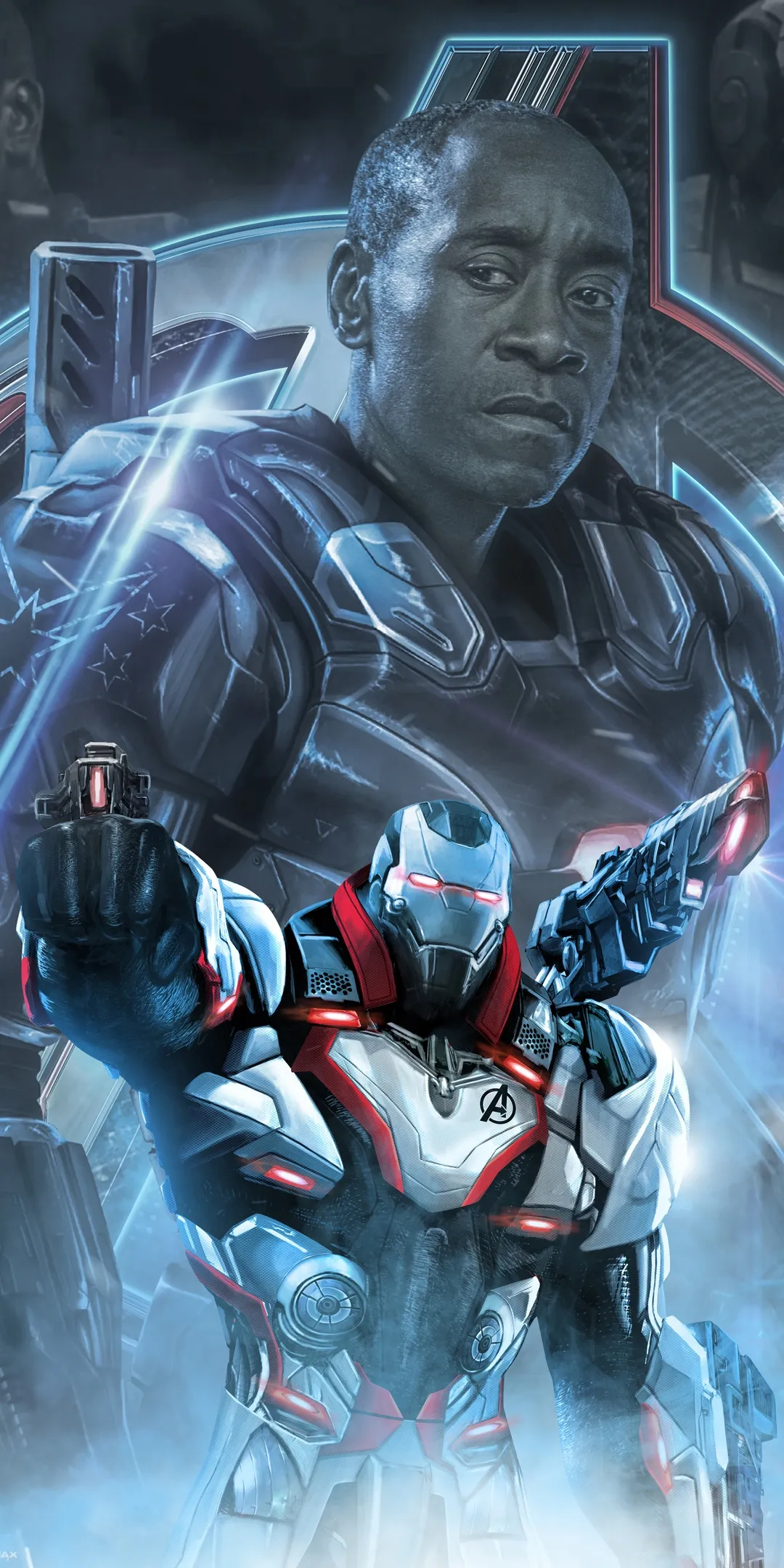 Futuristic Cyborg Warrior in Blue and Red Digital Battle