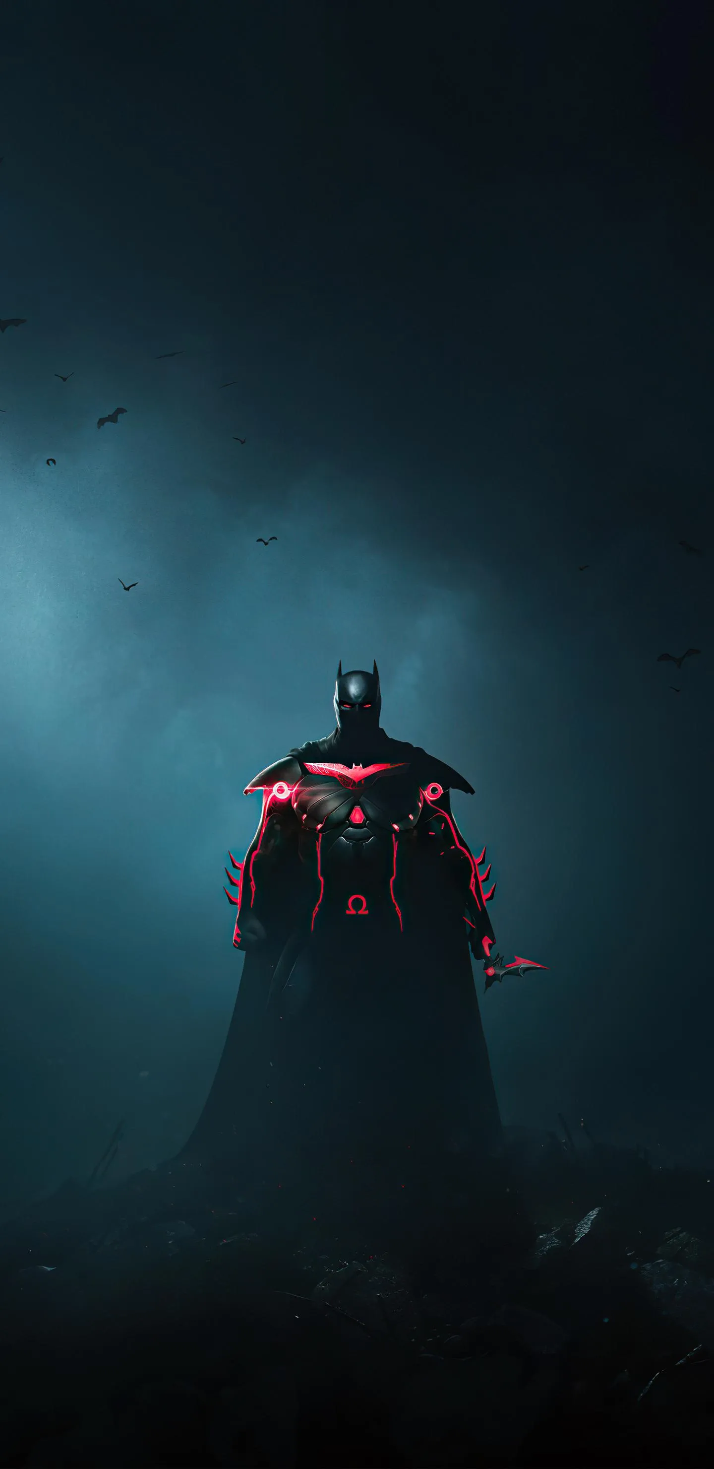 Futuristic Dark Knight in Red Glowing Battle Armor