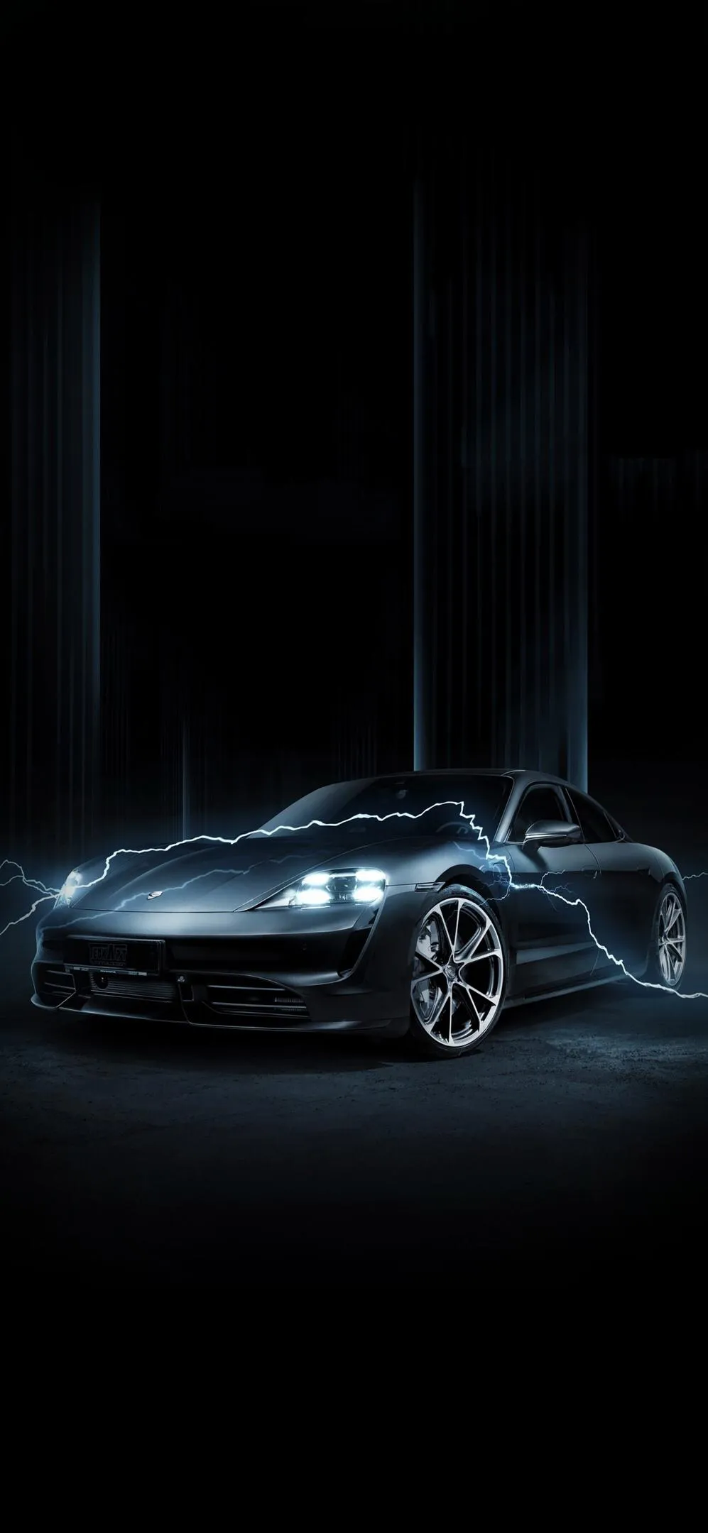 Futuristic Electric Car in Dark Neon Ambience Wallpaper