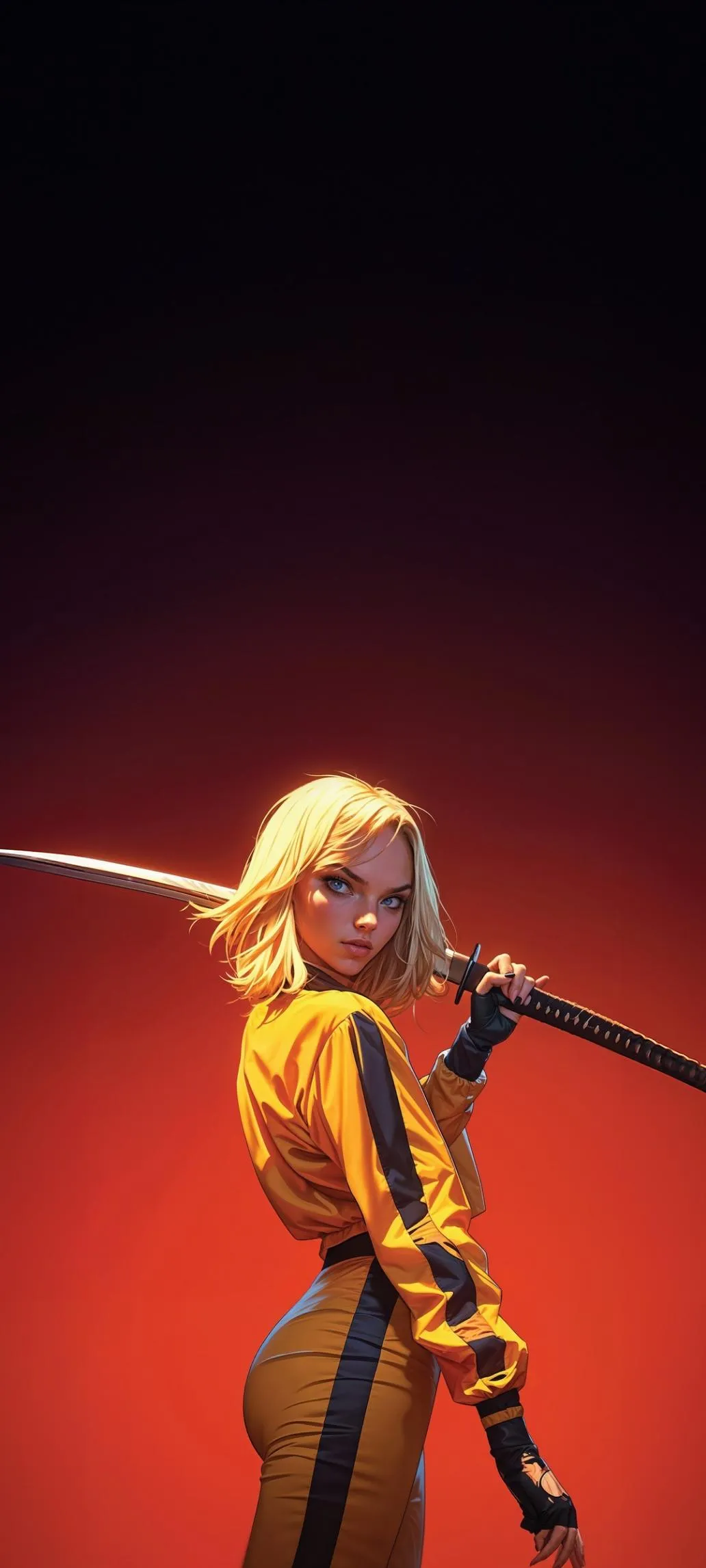 Futuristic Female Warrior in Fiery Background Wallpaper