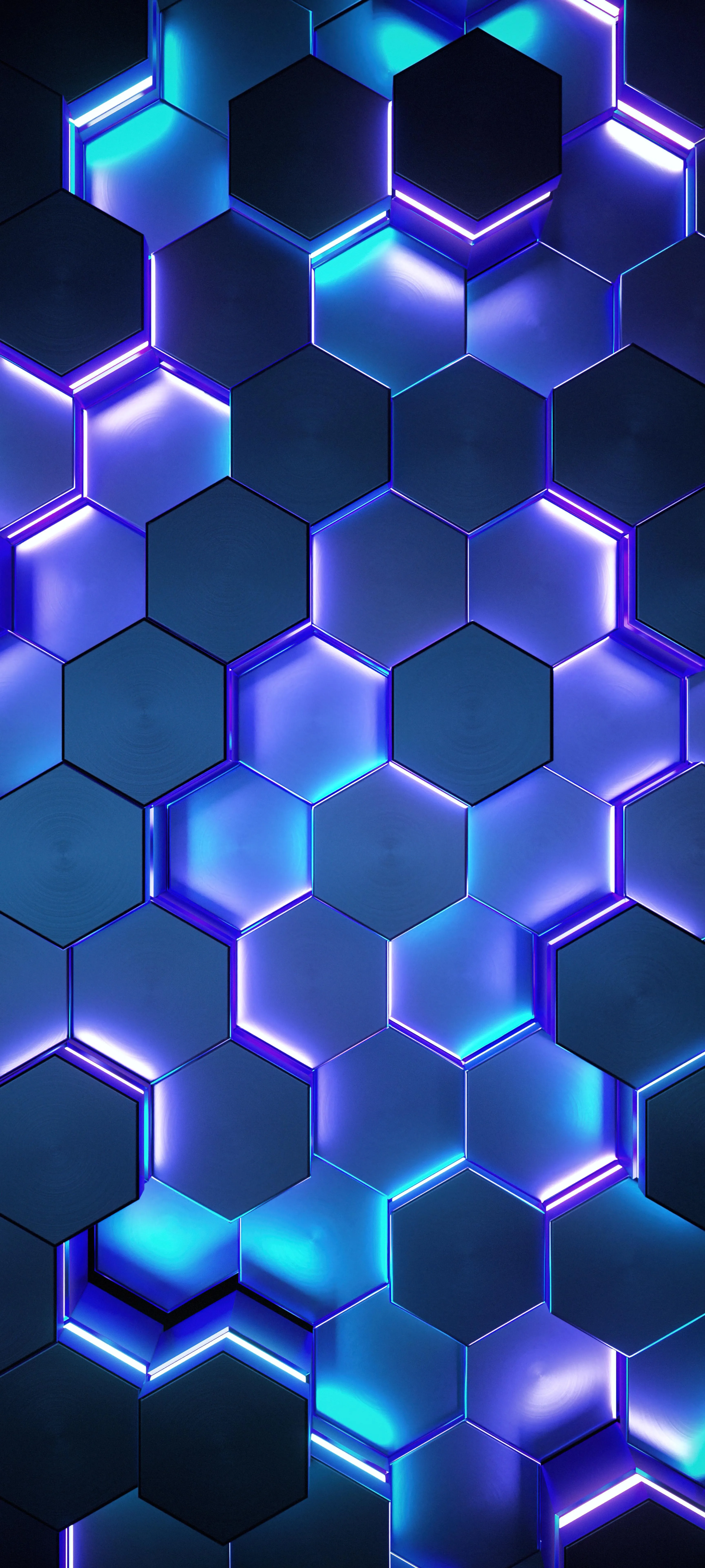 Futuristic Glowing Hexagons in Blue and Purple Shades