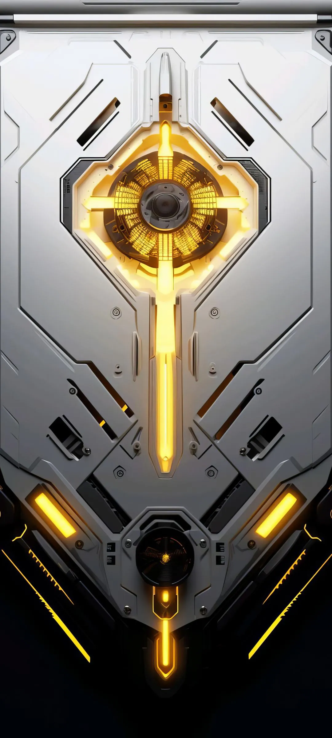 Futuristic Golden Key Design on White Tech Base Wallpaper