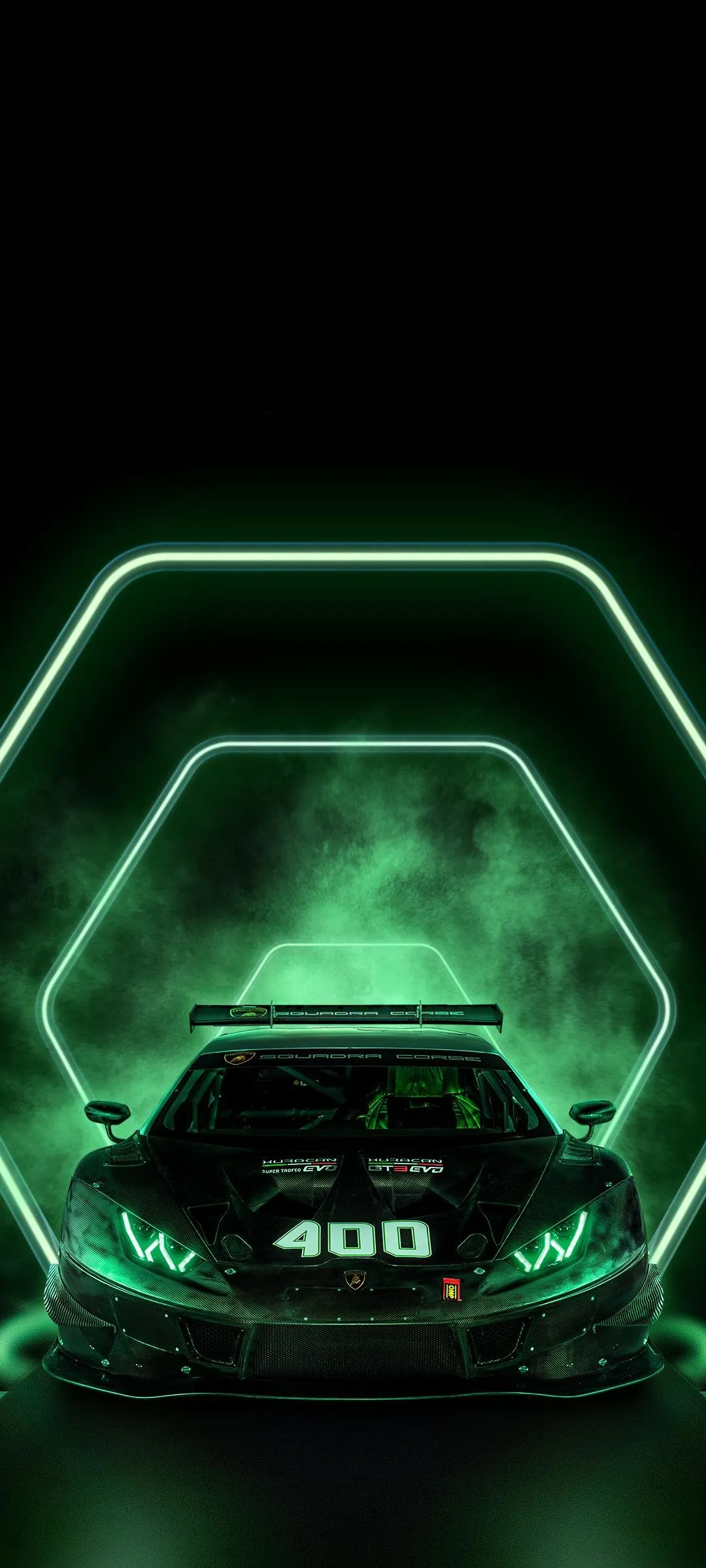 Futuristic Green Portal with Car Neon Light Effects