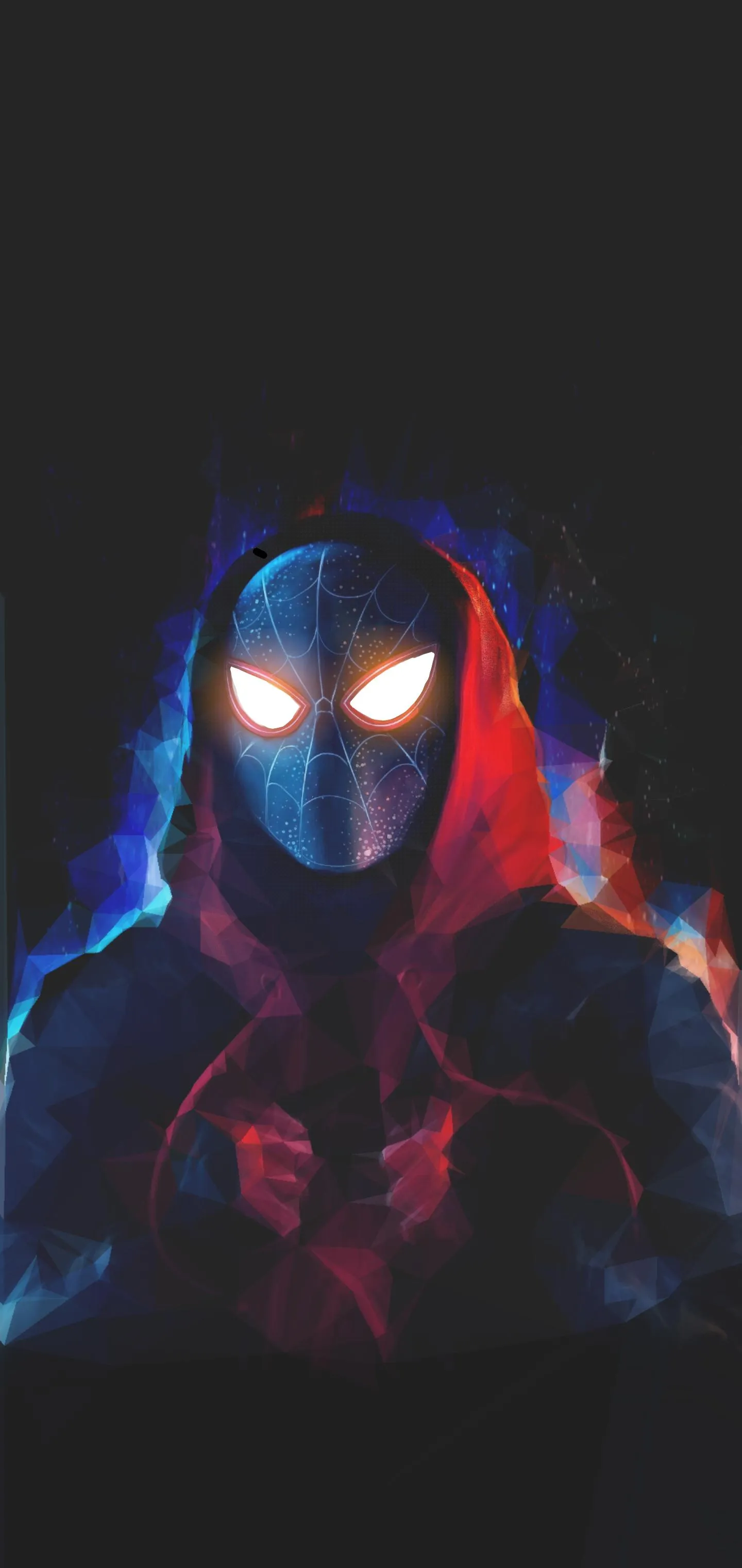 Futuristic Masked Hero with Neon Red and Blue Glow Wallpaper