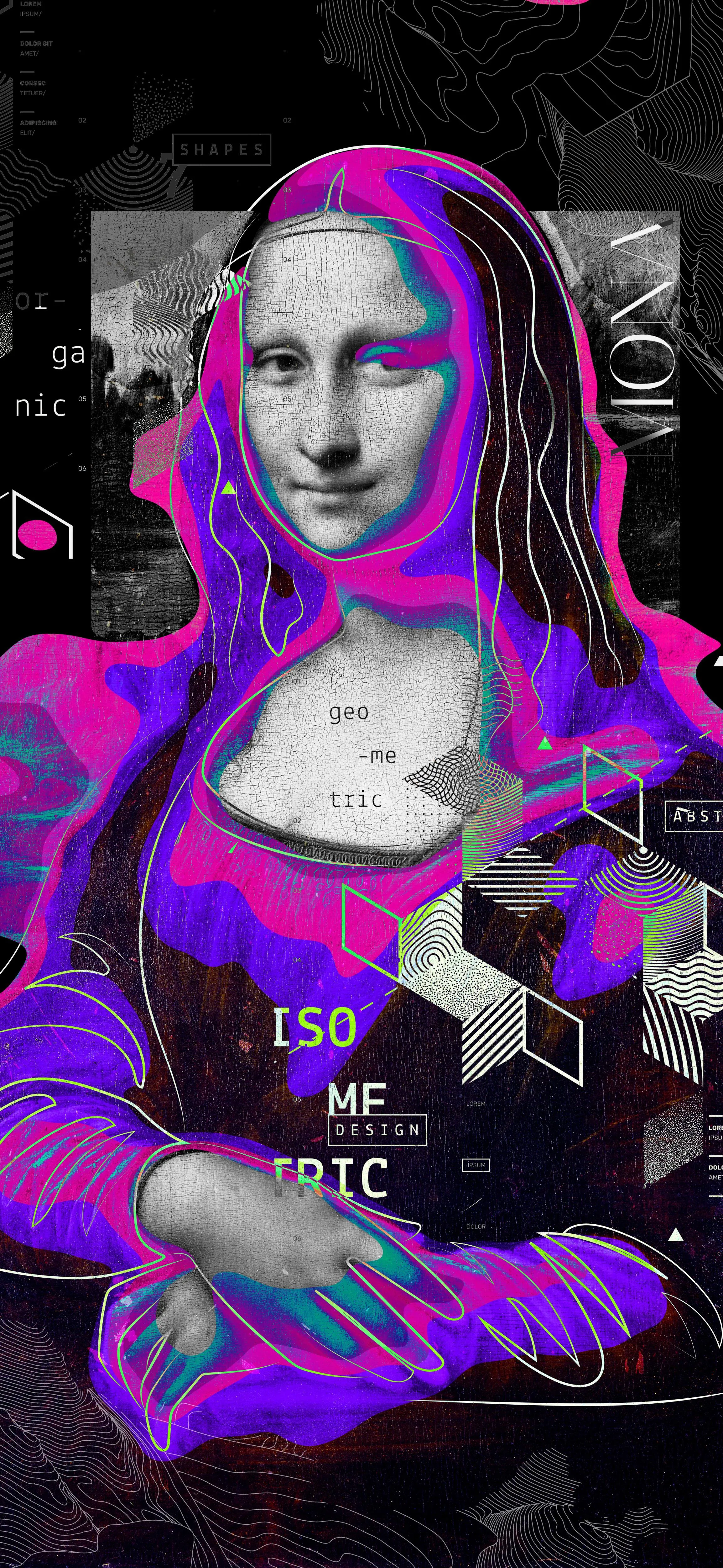 Futuristic Mona Lisa with Glitch and Neon Effects in Digital Art