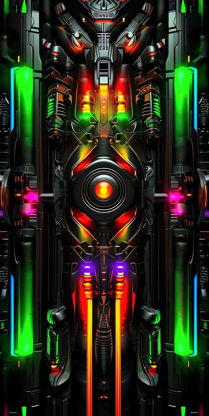 Futuristic Neon Core Machine Glowing with Vivid Cyber Energy