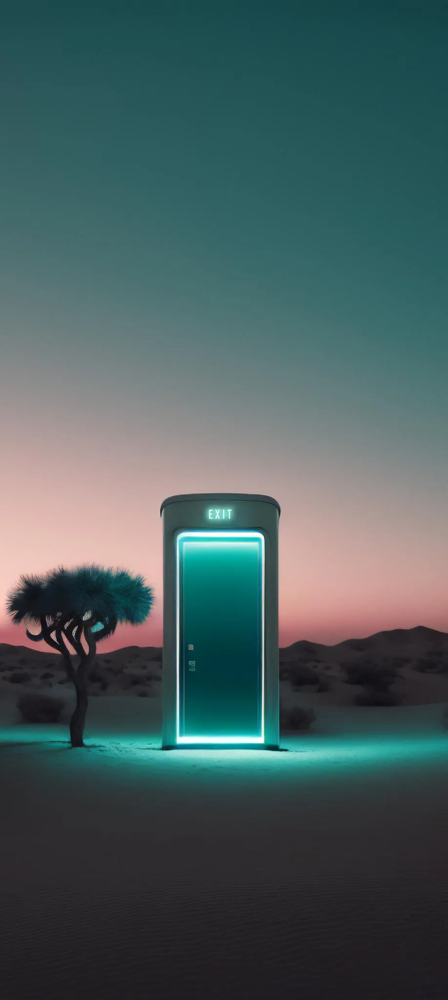 Futuristic Neon Doorway in Surreal Desert Scene Wallpaper