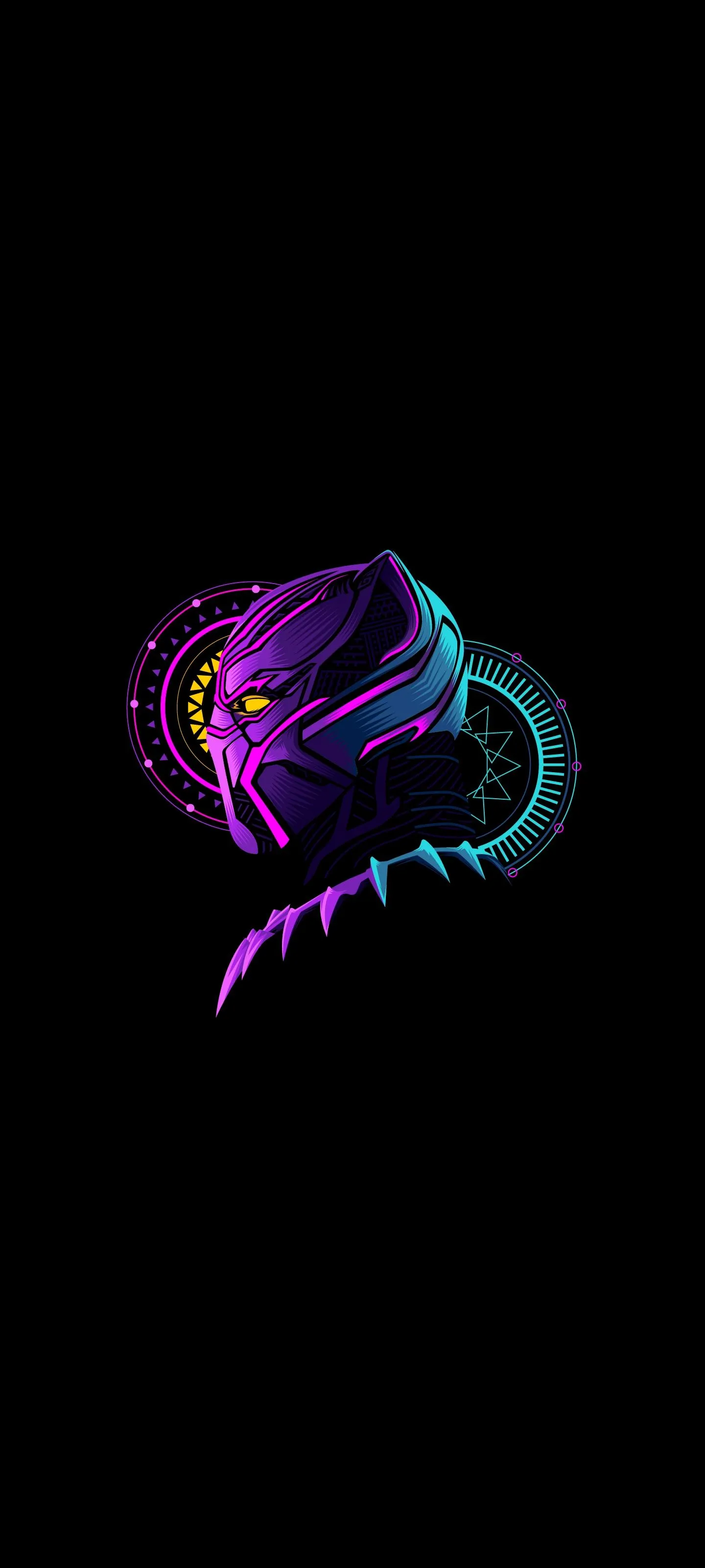 Futuristic panther warrior in neon purple and blue art