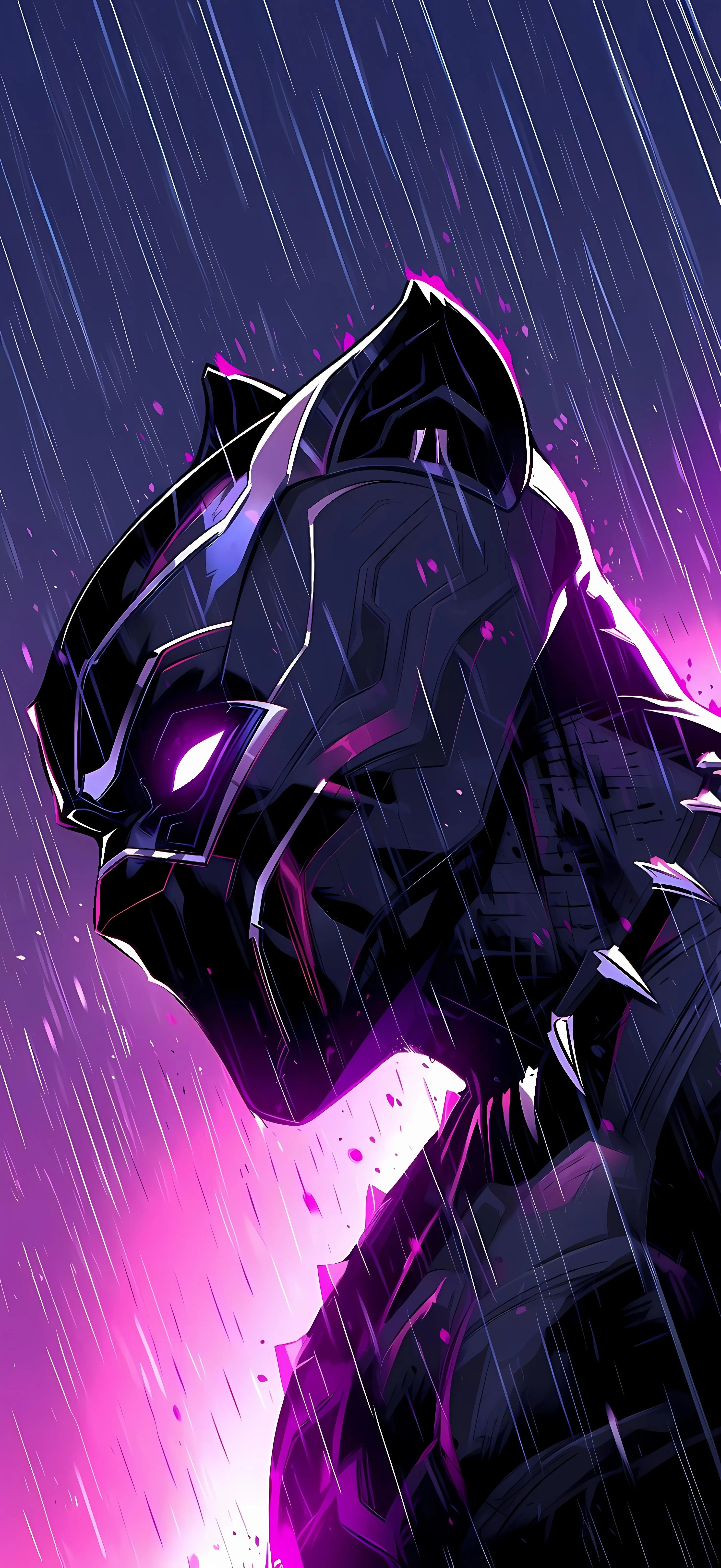 Futuristic Purple Panther Warrior with Neon Glowing Eyes