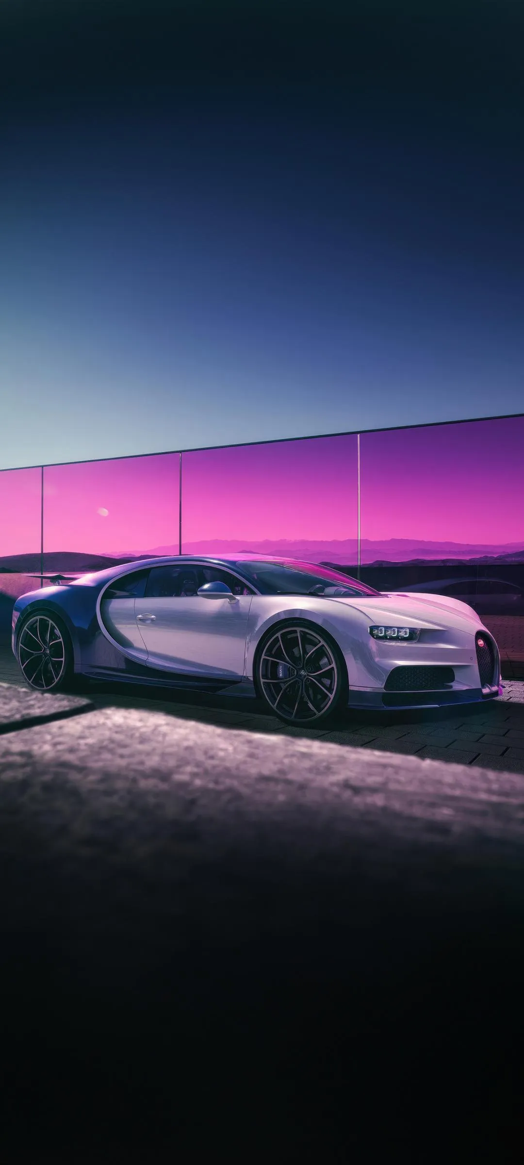 Futuristic Road Lights with Car in a Cyberpunk Horizon