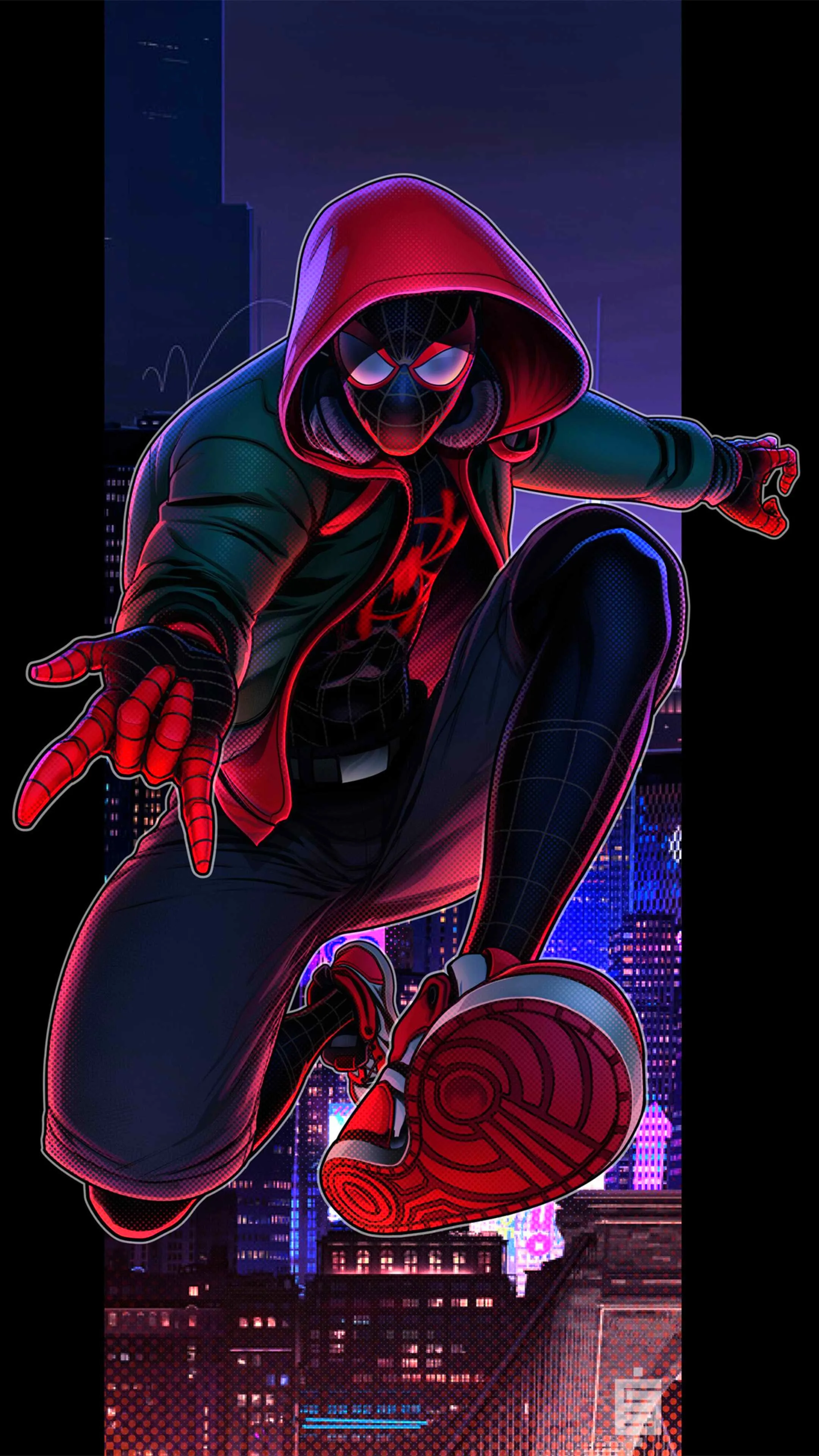 Futuristic Sipder Man in Neon Lights Reaching Forward