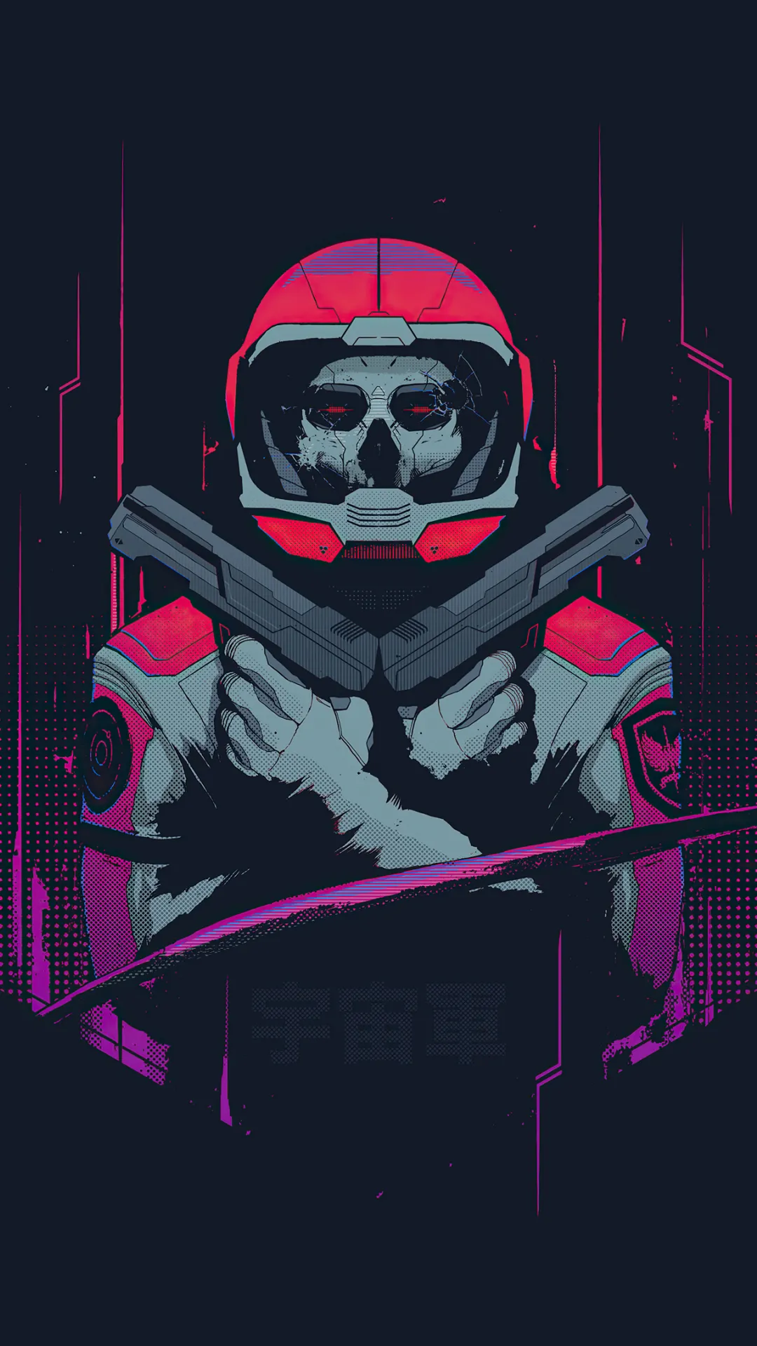Futuristic Skull Astronaut Design in Dark Theme Wallpaper