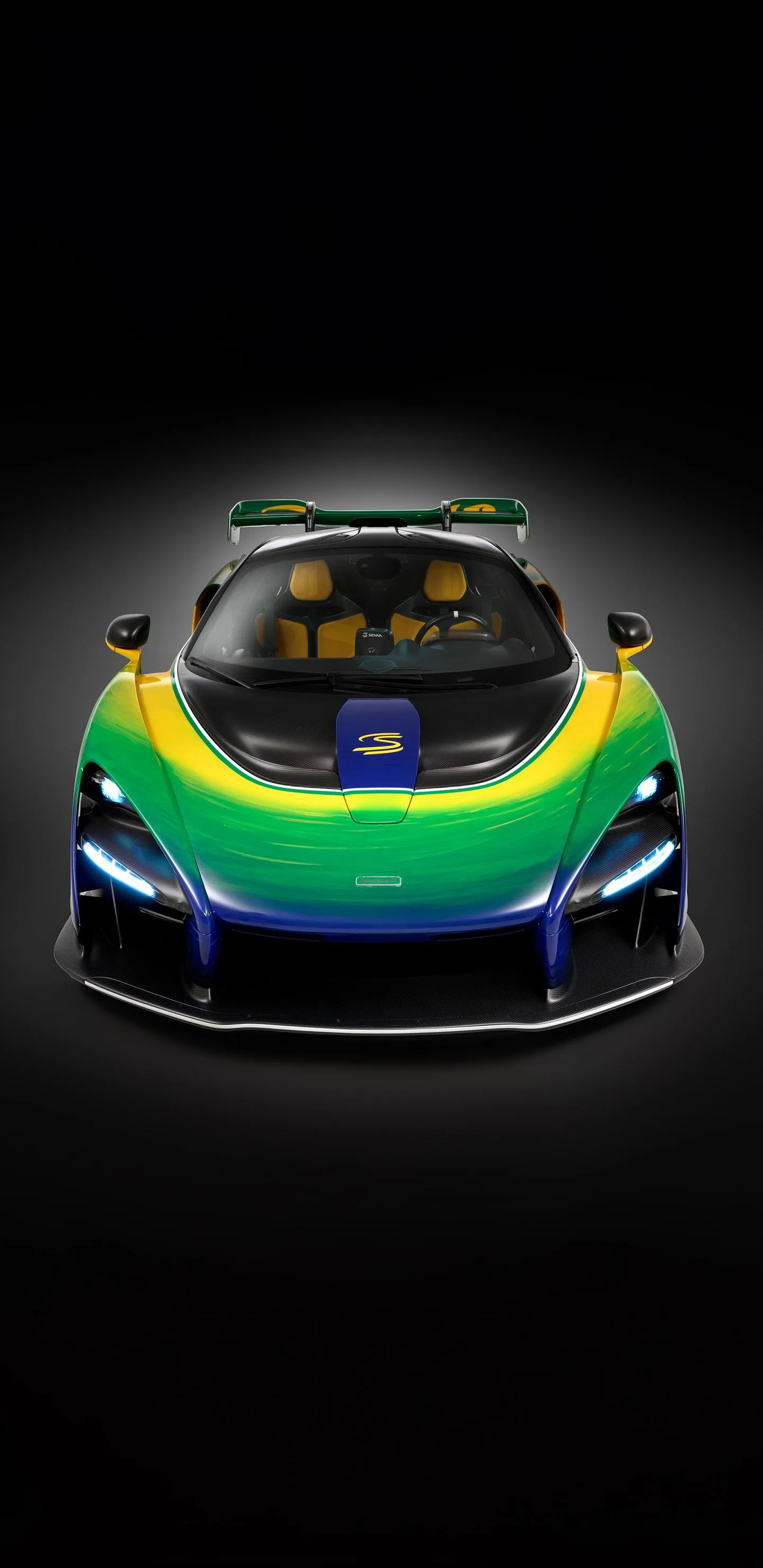 Futuristic Sports Car Front View With Green Neon Lights