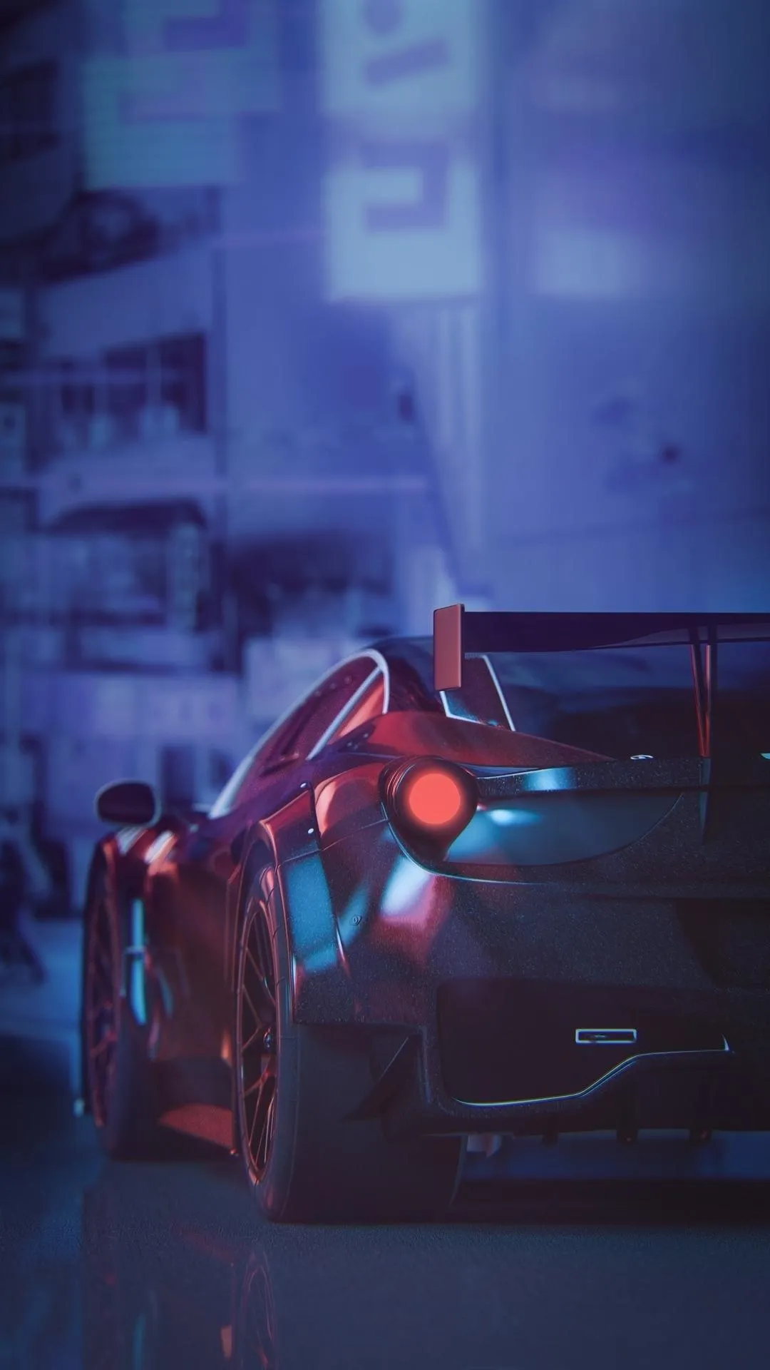 Futuristic Sports Car Neon City Night Lights Wallpaper