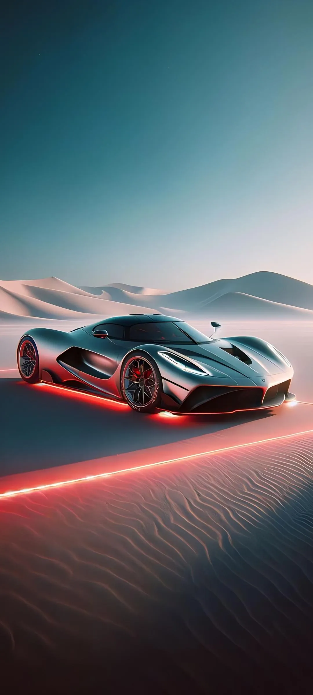 Futuristic Sports Car Speeding on Neon Highway Wallpaper