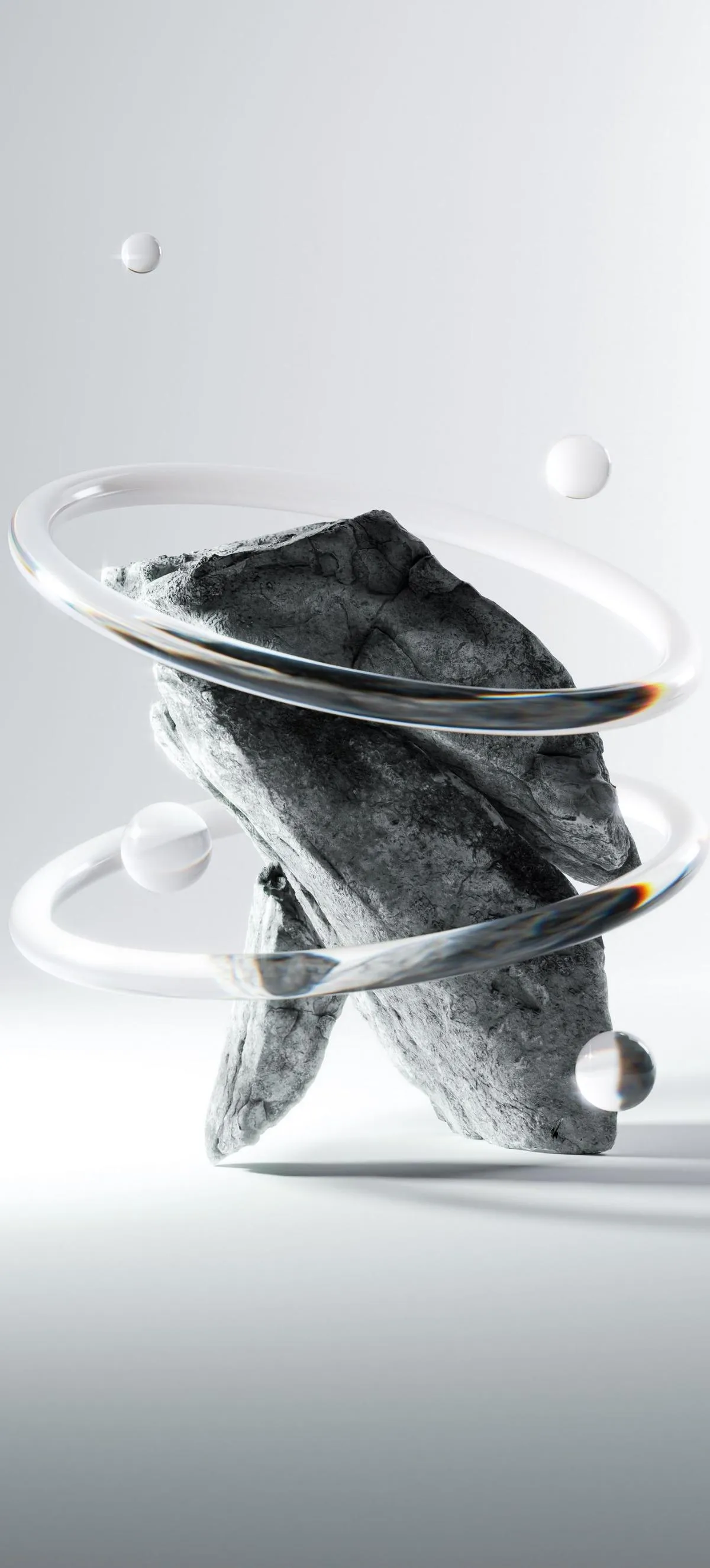 Futuristic Stone Sculpture Floating In White Space Wallpaper