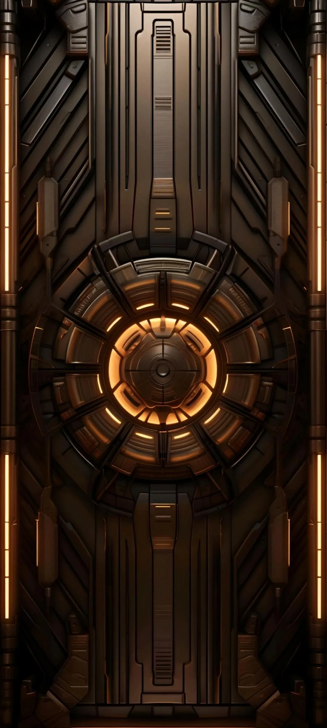 Futuristic Tech Portal in Bronze and Black Design Wallpaper