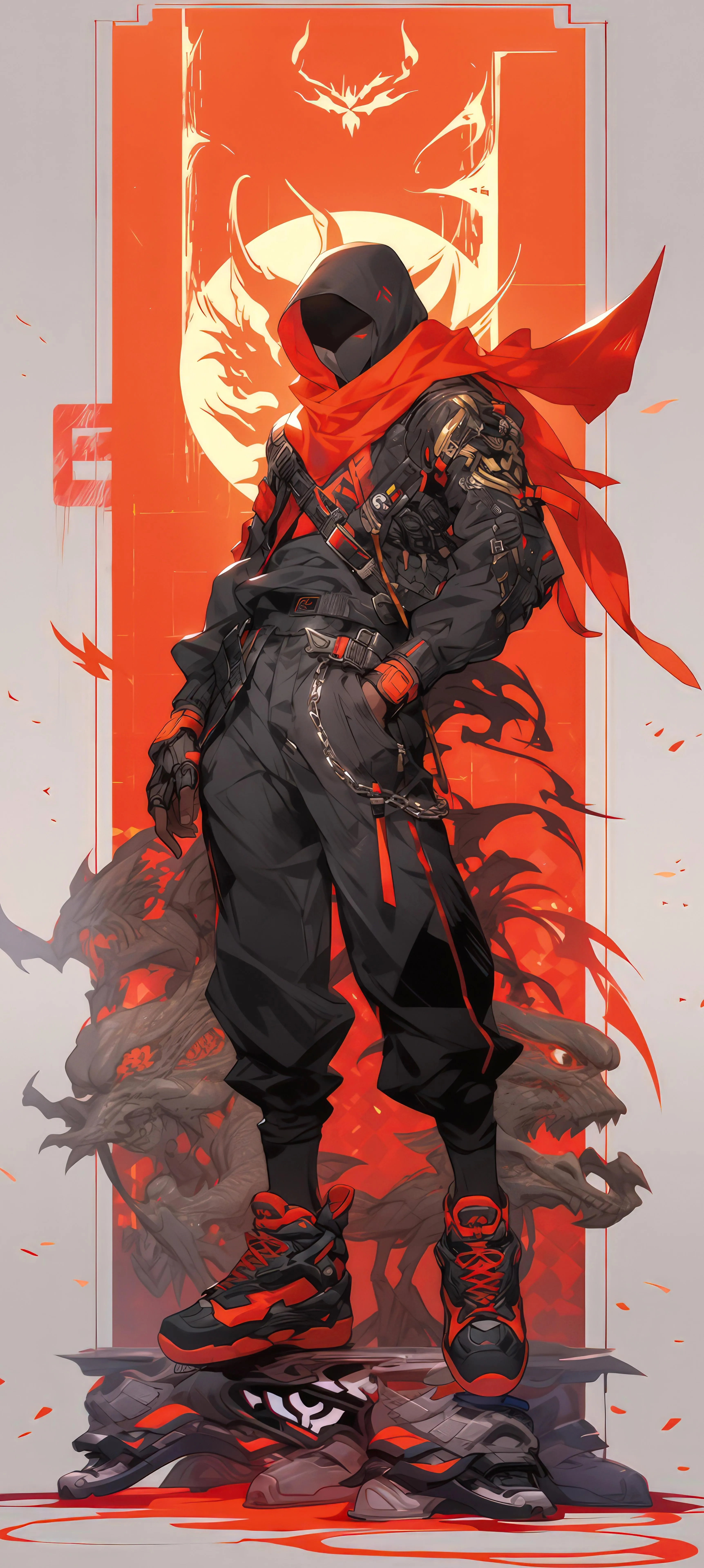 Futuristic Warrior in Red and Black Combat Suit Wallpaper