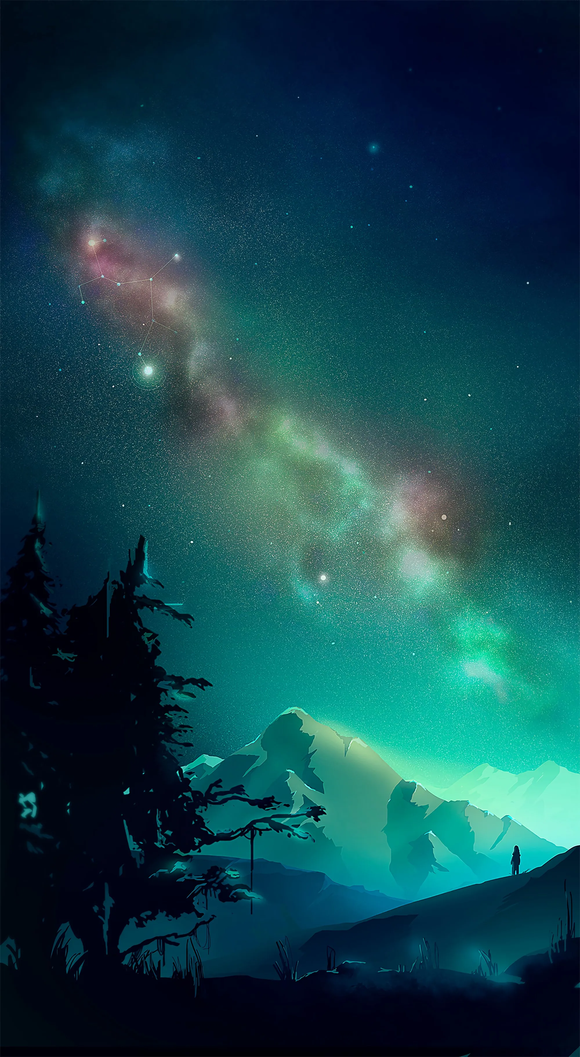 Galaxy and Stars with Blue and Purple Night Sky Wallpaper