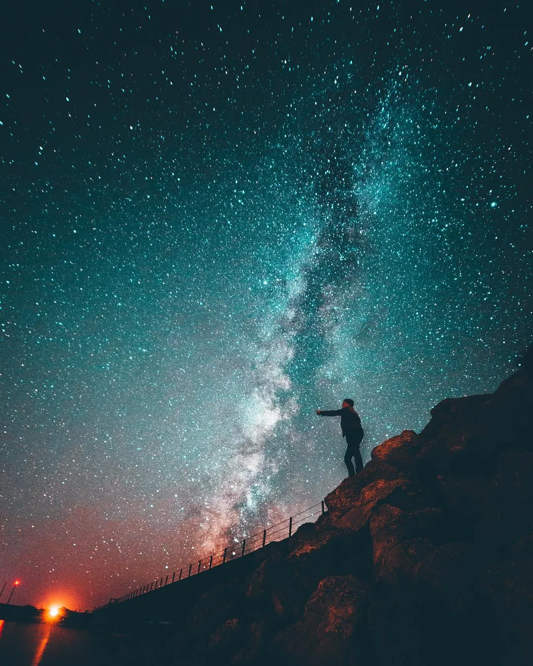 Galaxy Sky Milky Way above Hill in Starry Night Scene