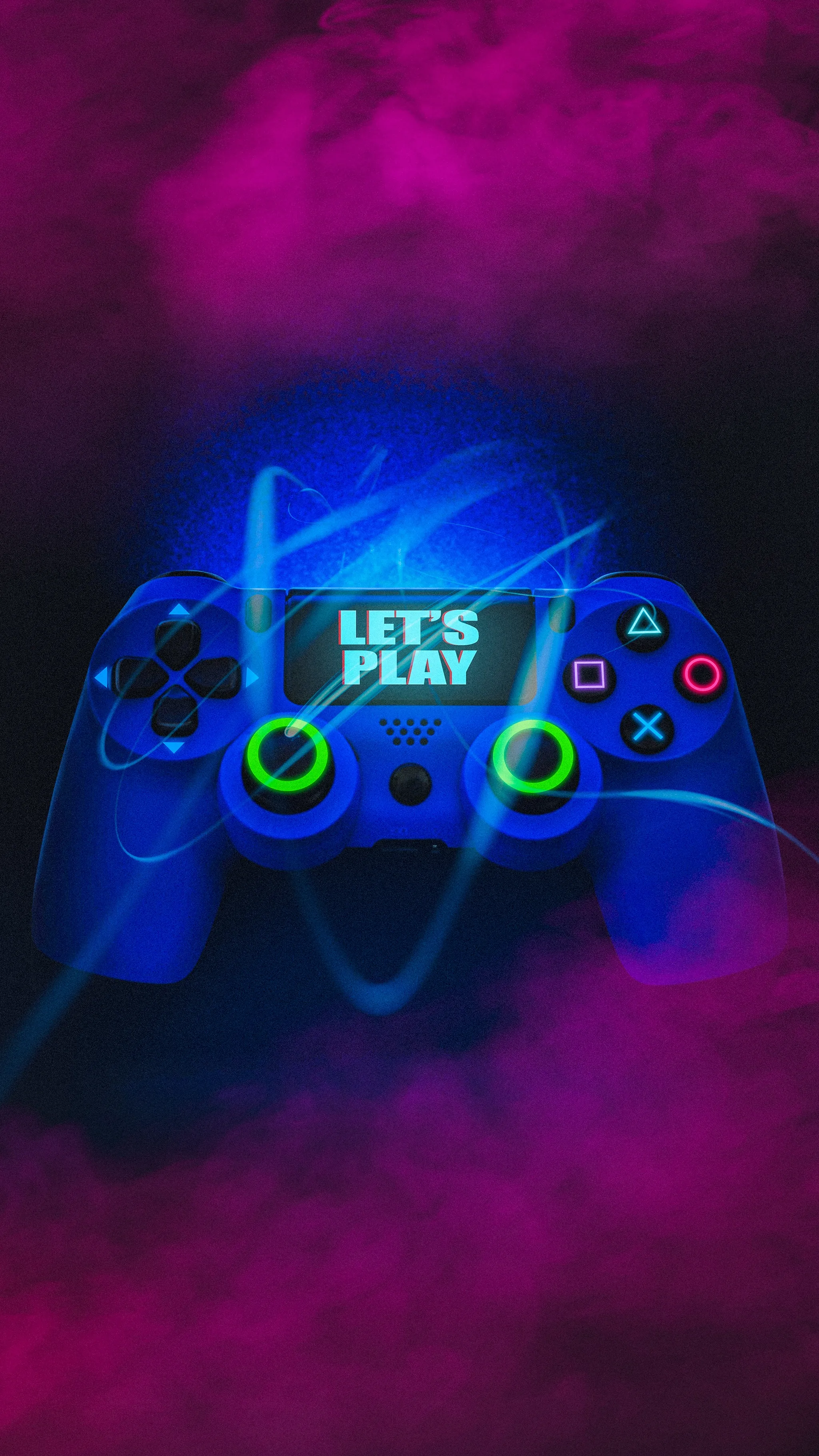 Gaming Controller Surrounded by Neon Smoke Effects Image