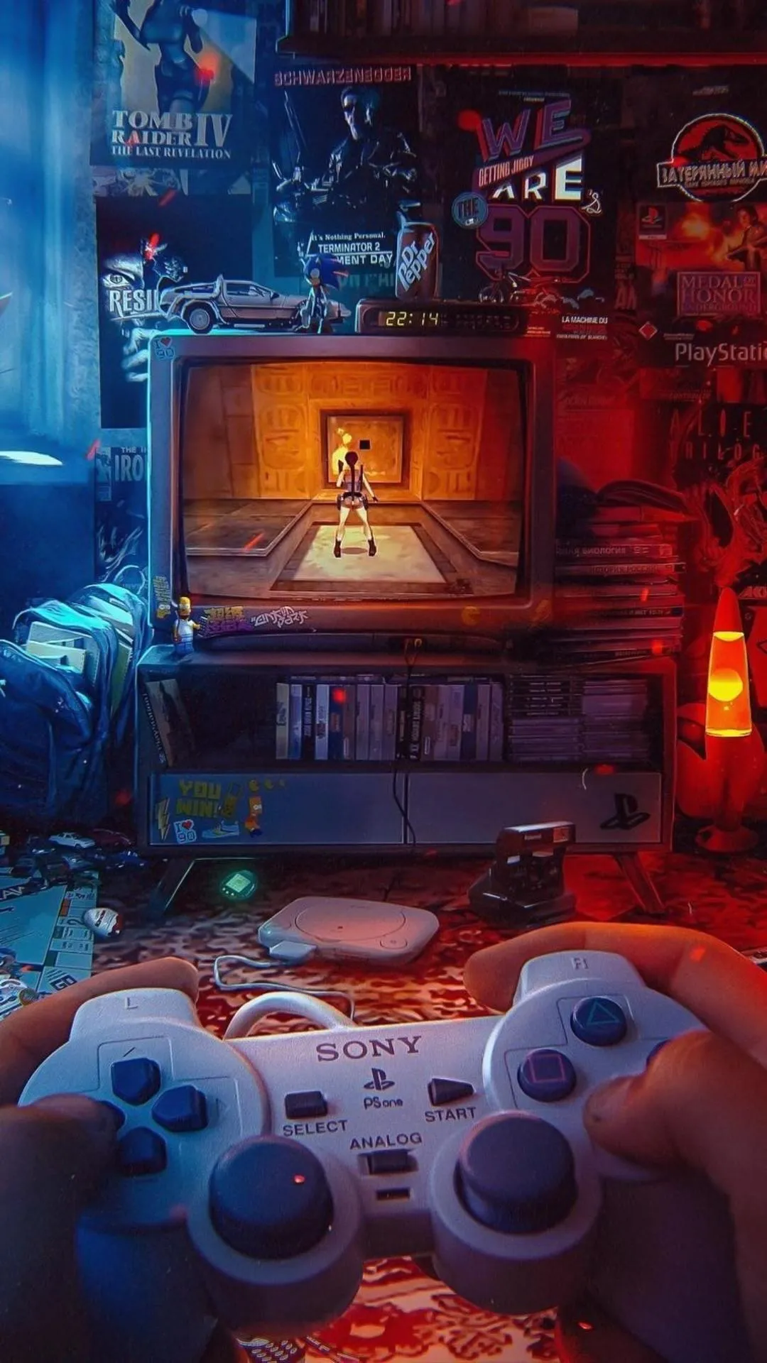 Gaming Setup with Neon Lights and Classic Console Vibe