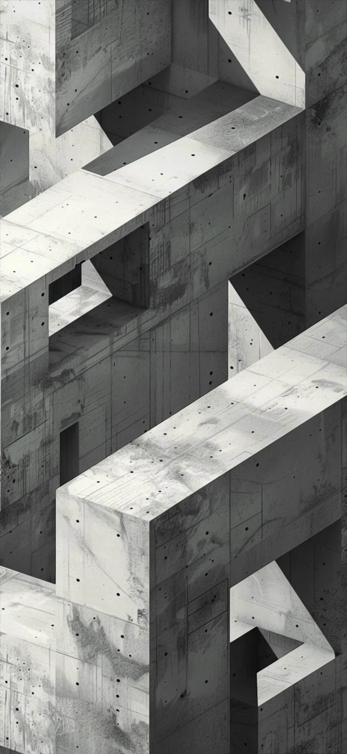 Geometric 3D Architecture in Black and White Wallpaper