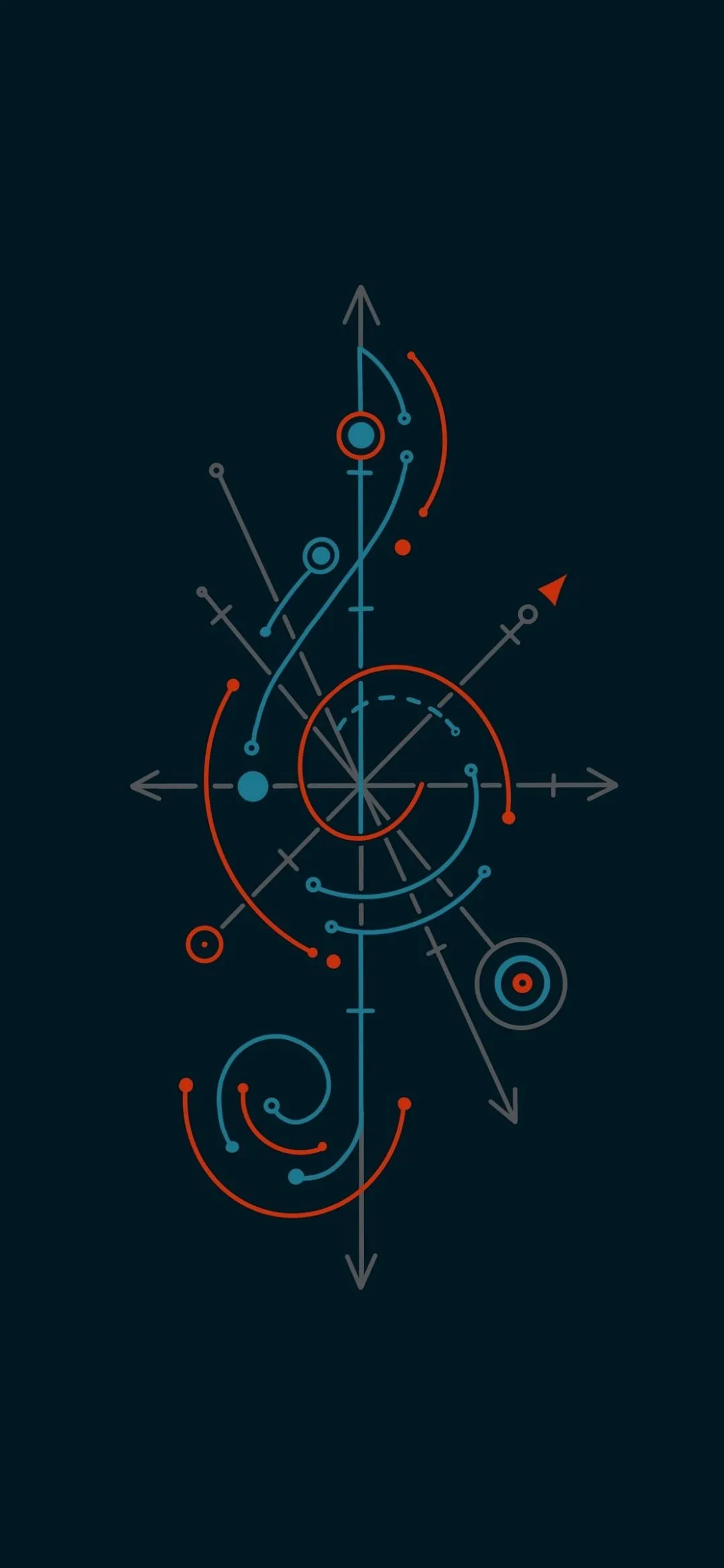 Geometric Abstract Art with Arrows and Spiral Design