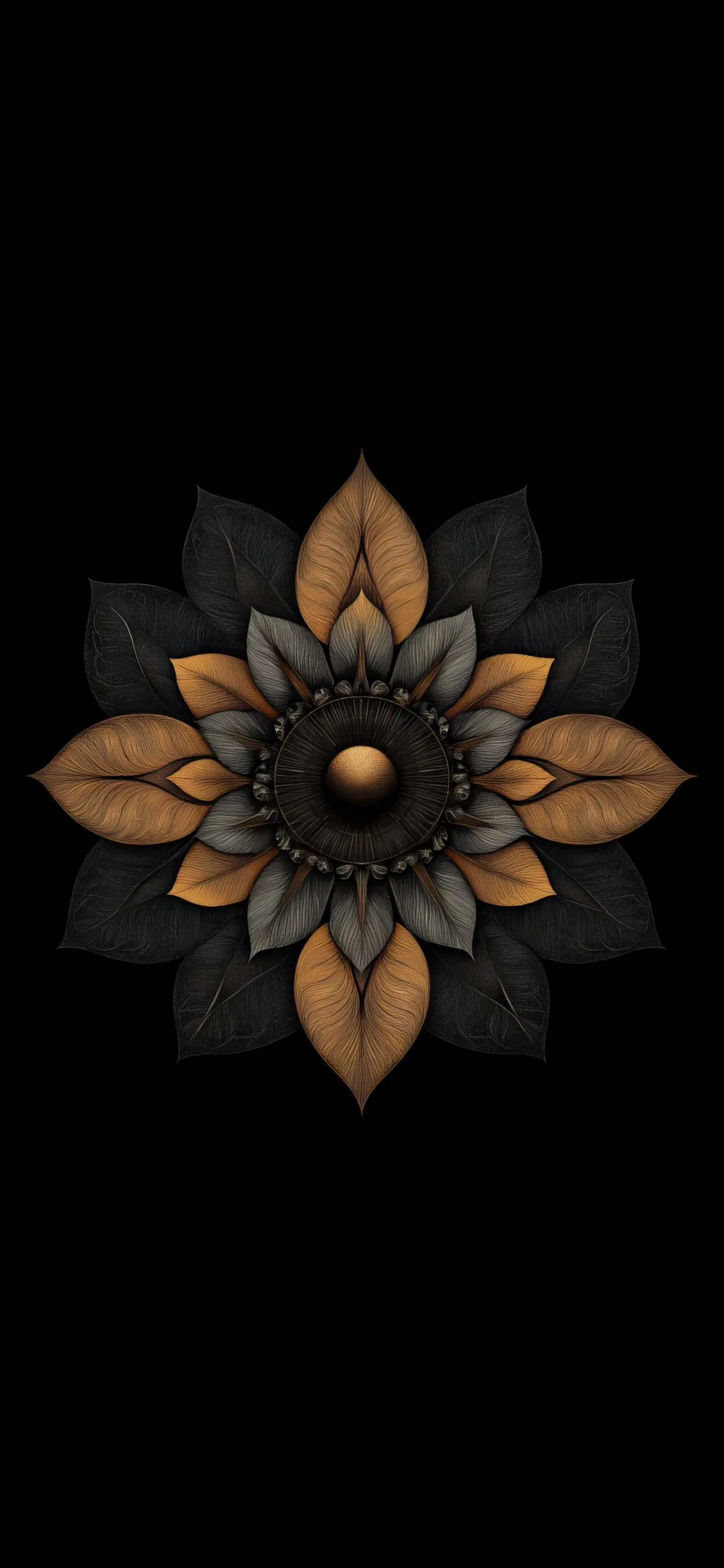 Geometric Flower Art in Gold on Black Elegant Visual