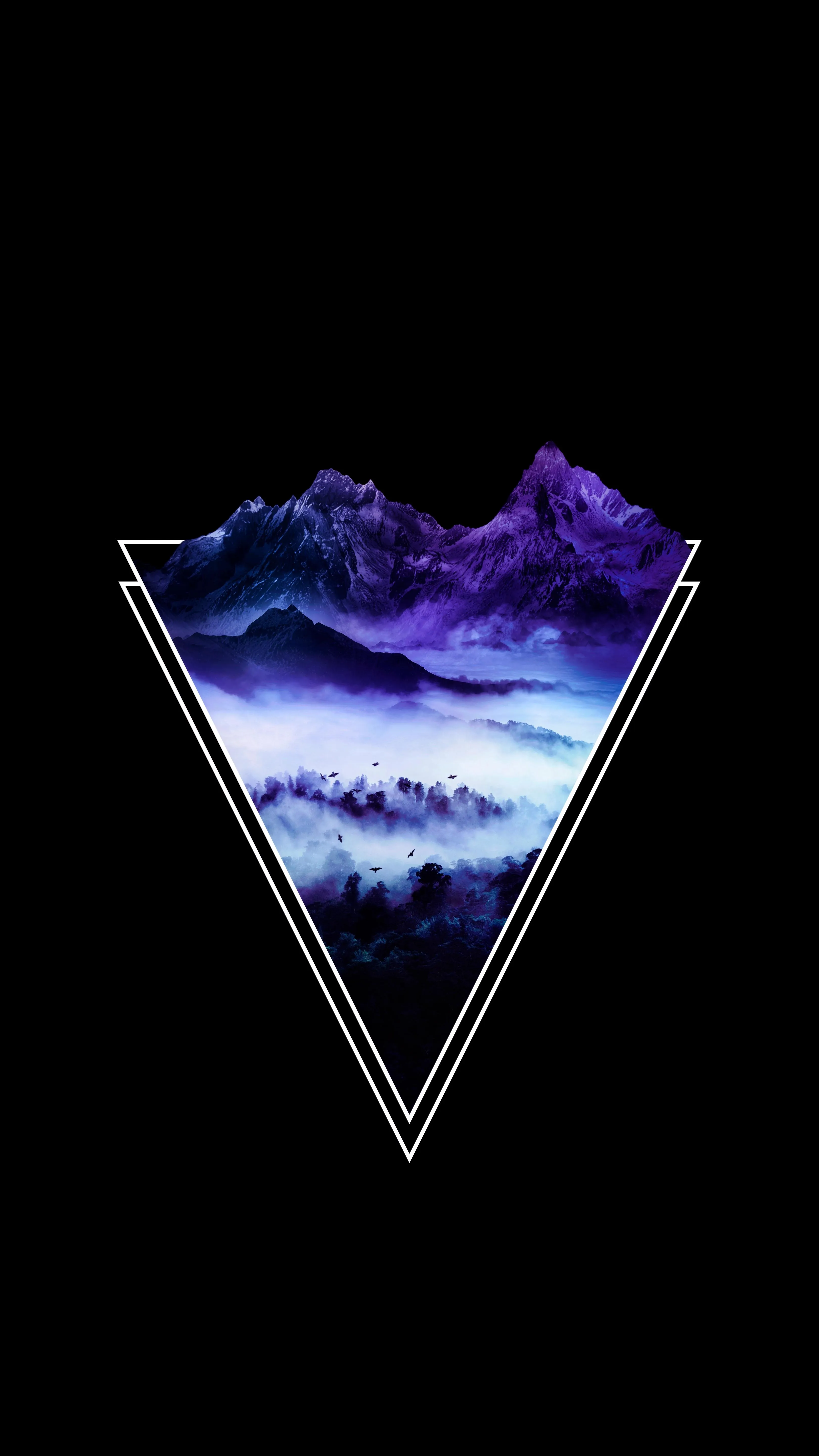 Geometric Mountain Landscape Inside Triangular Frame