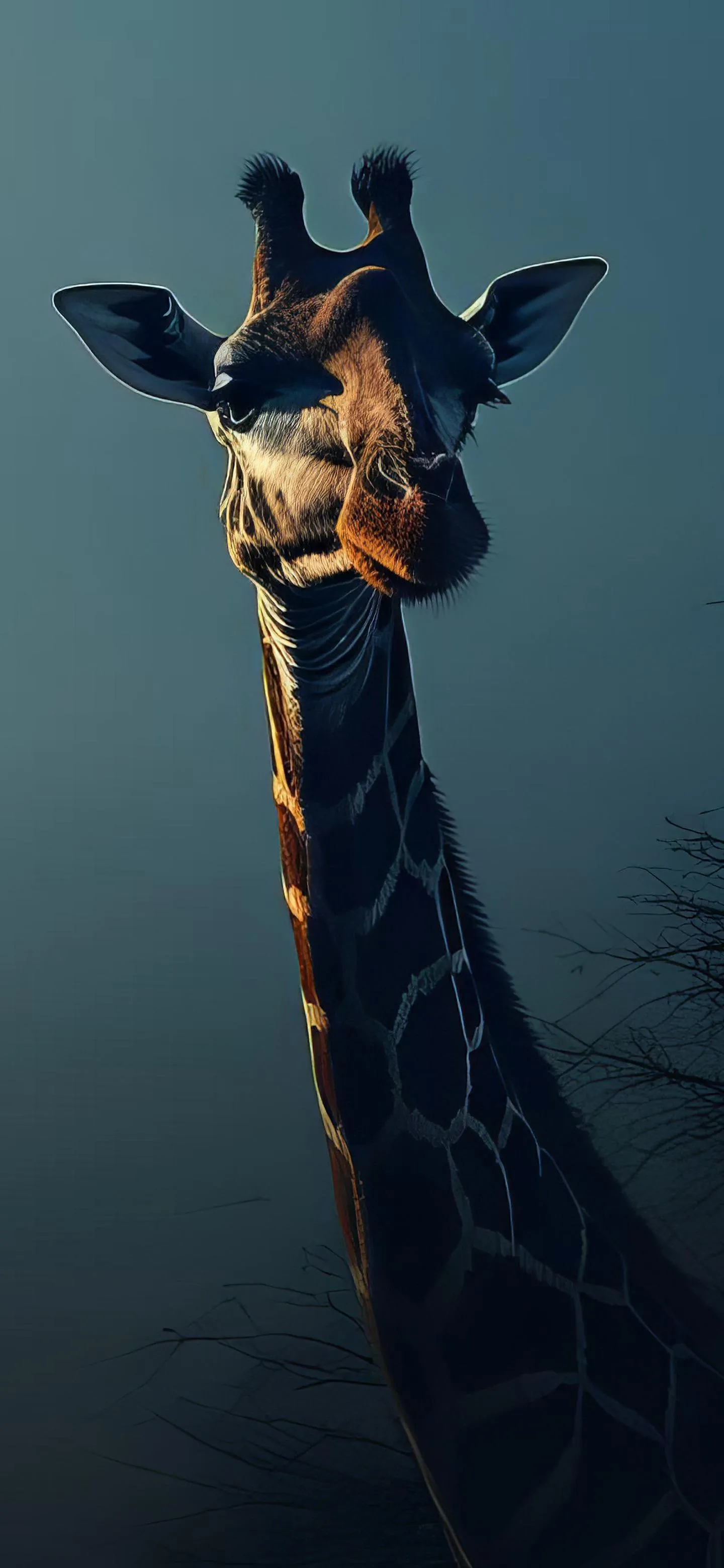 Giraffe Close Up with Blue Sky Background Scene Wallpaper