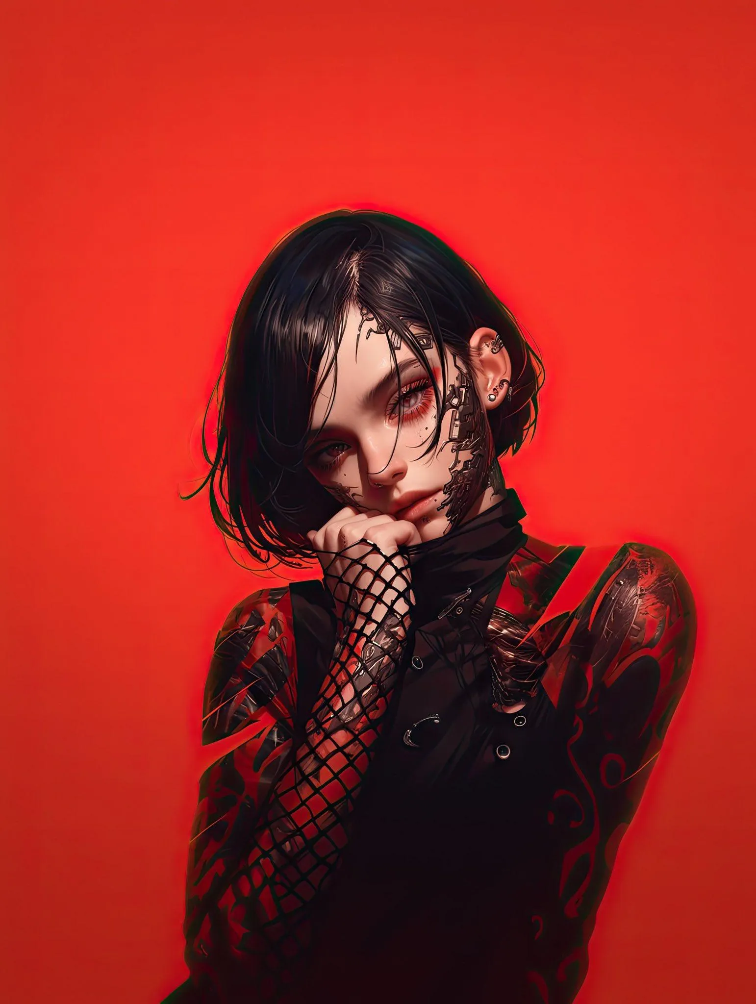 Girl in Red Light Artistic Portrait Expression Wallpaper