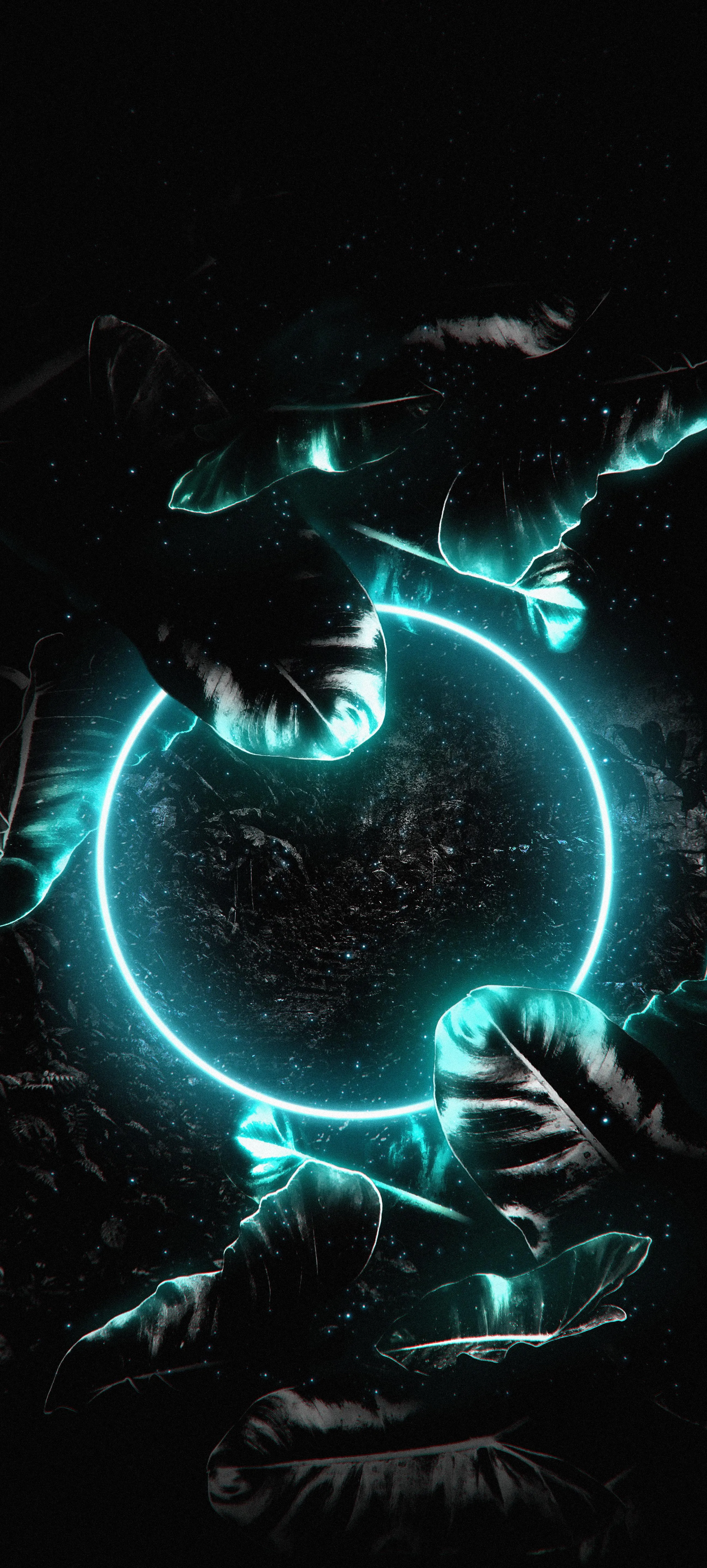Glowing Blue Neon Circle in Futuristic Dark Scene Wallpaper
