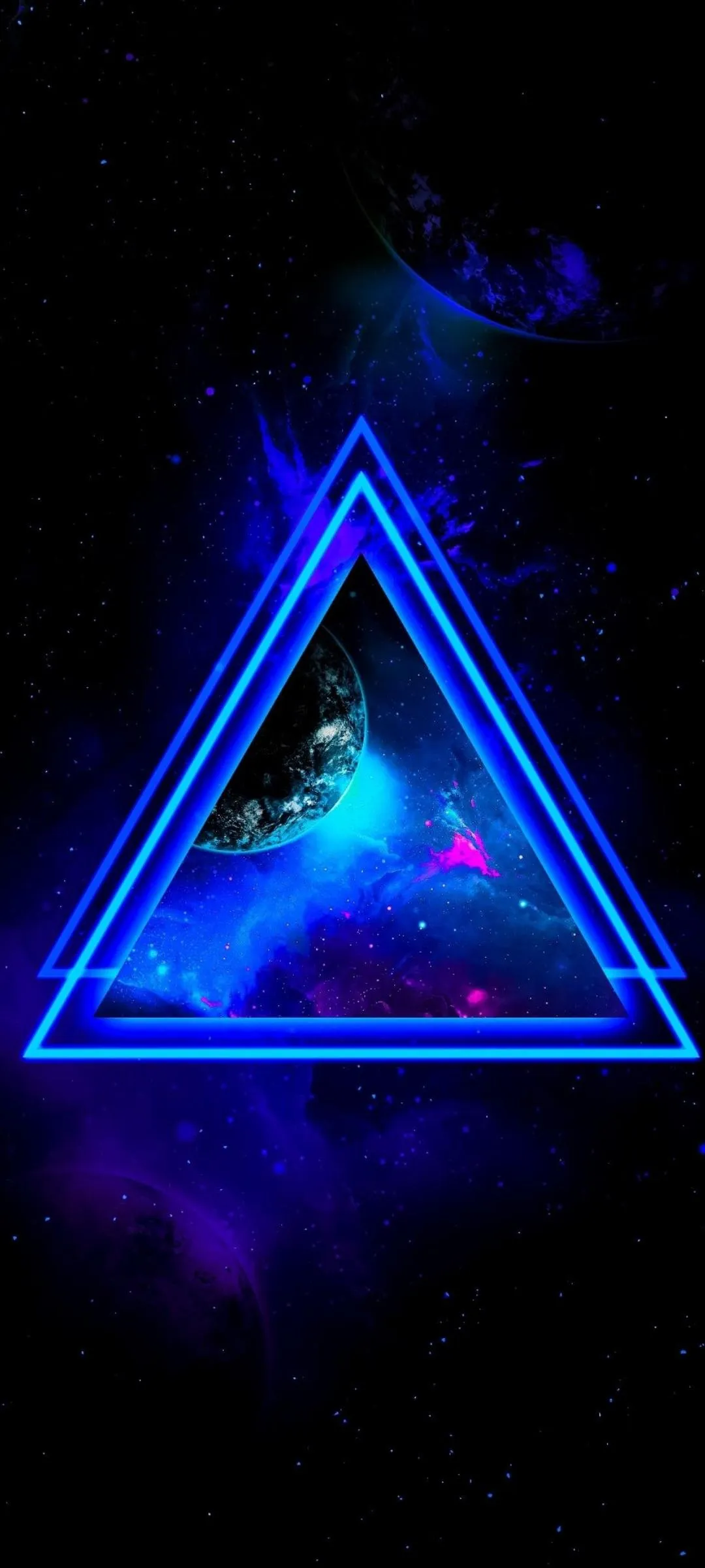 Glowing Blue Triangle Futuristic Neon Art Design Wallpaper